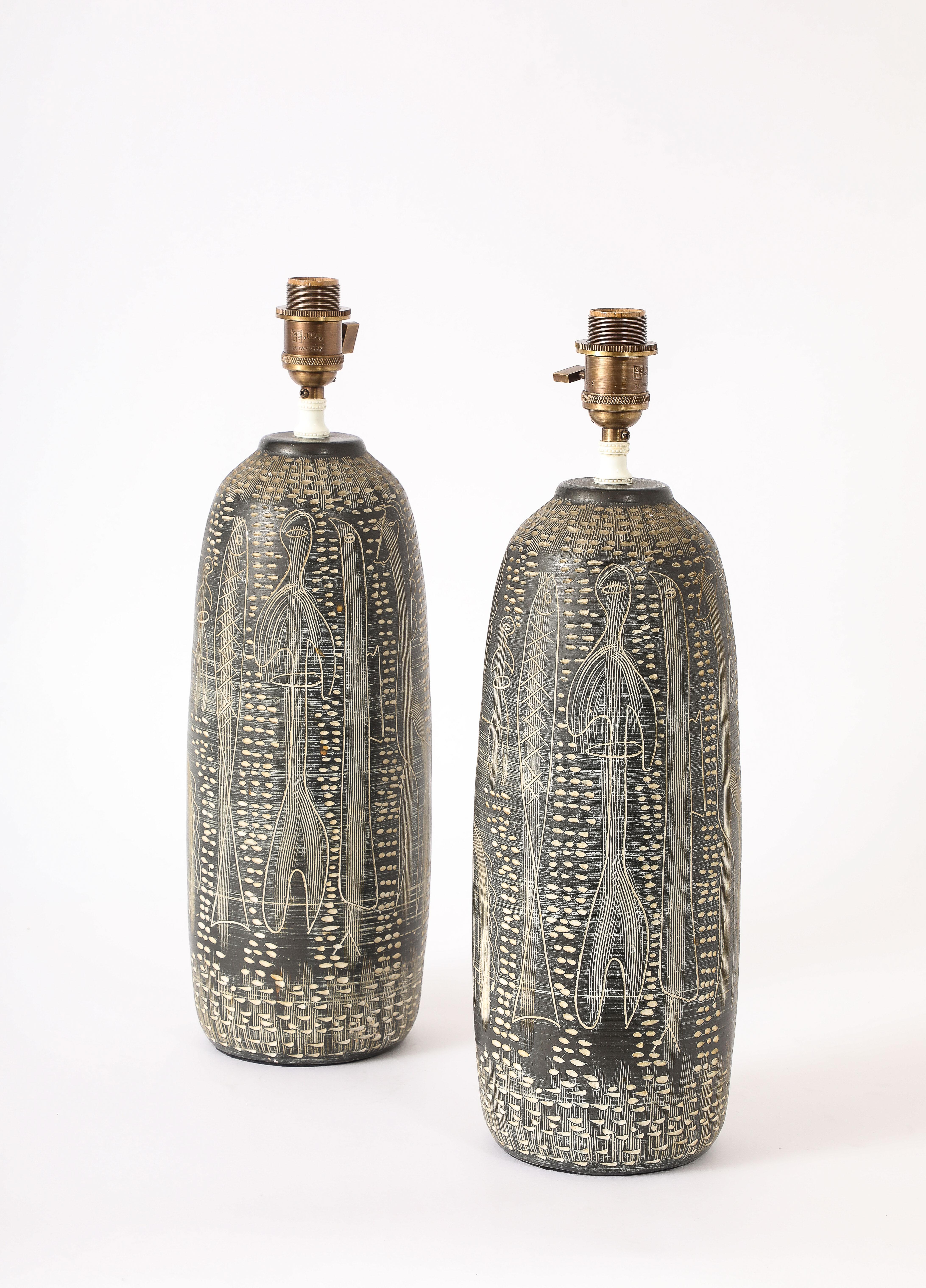 Sgrafitto Table Lamps, Italy 1960's For Sale 9