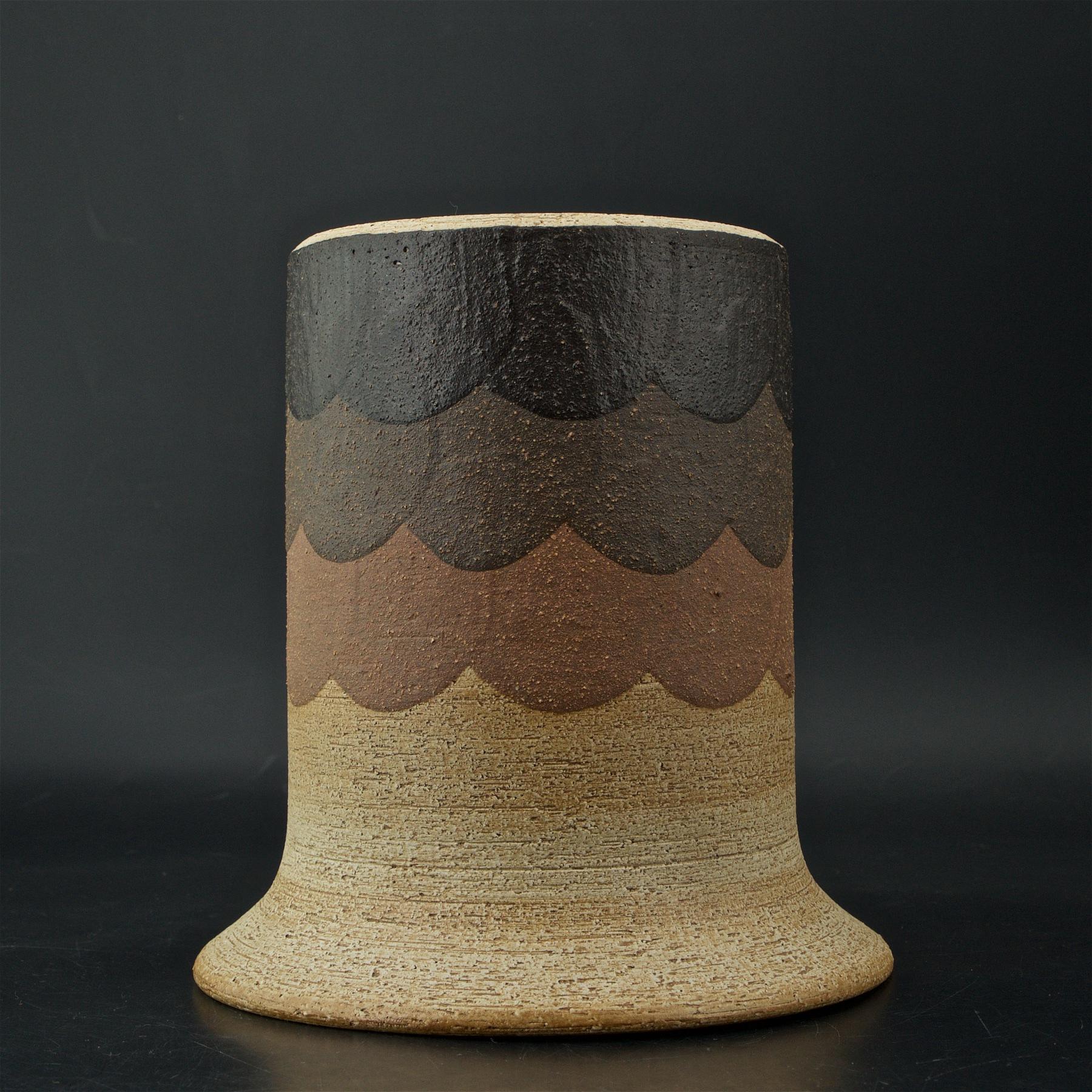 Hand-Crafted 1960s German Mid-Century Stoneware Vase Earthtone Layered Glazes Keramik Flower For Sale