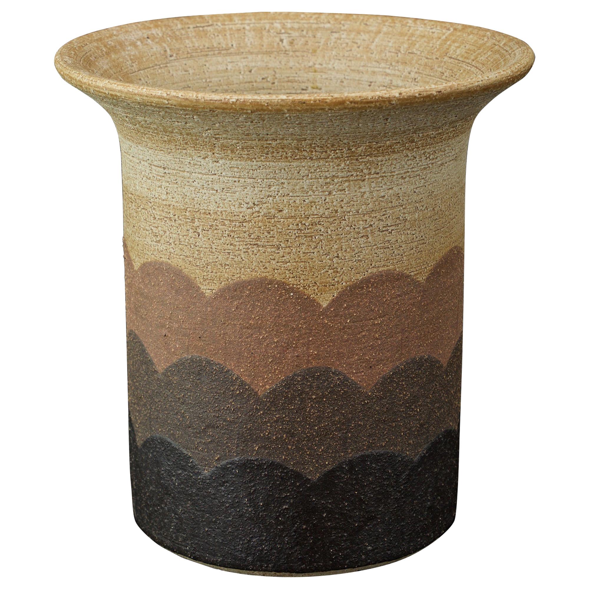 1960s German Mid-Century Stoneware Vase Earthtone Layered Glazes Keramik Flower