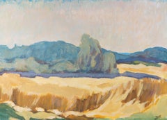 S.H. - Huile impressionniste contemporaine, The Hay Field (Le champ de foin)