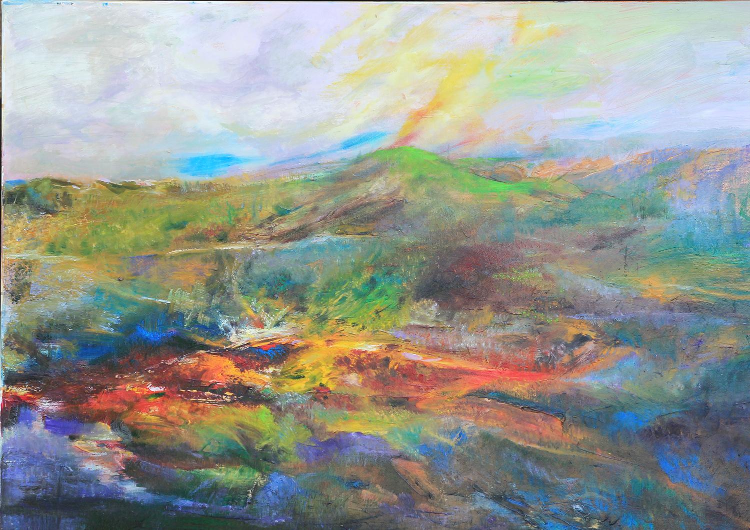 Paesaggio dai toni scuri con Greene & Greene Pittura impressionista - Painting di Sha Mo