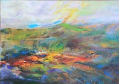 Dark Toned Landscape with Green Mountain Impressionist Painting