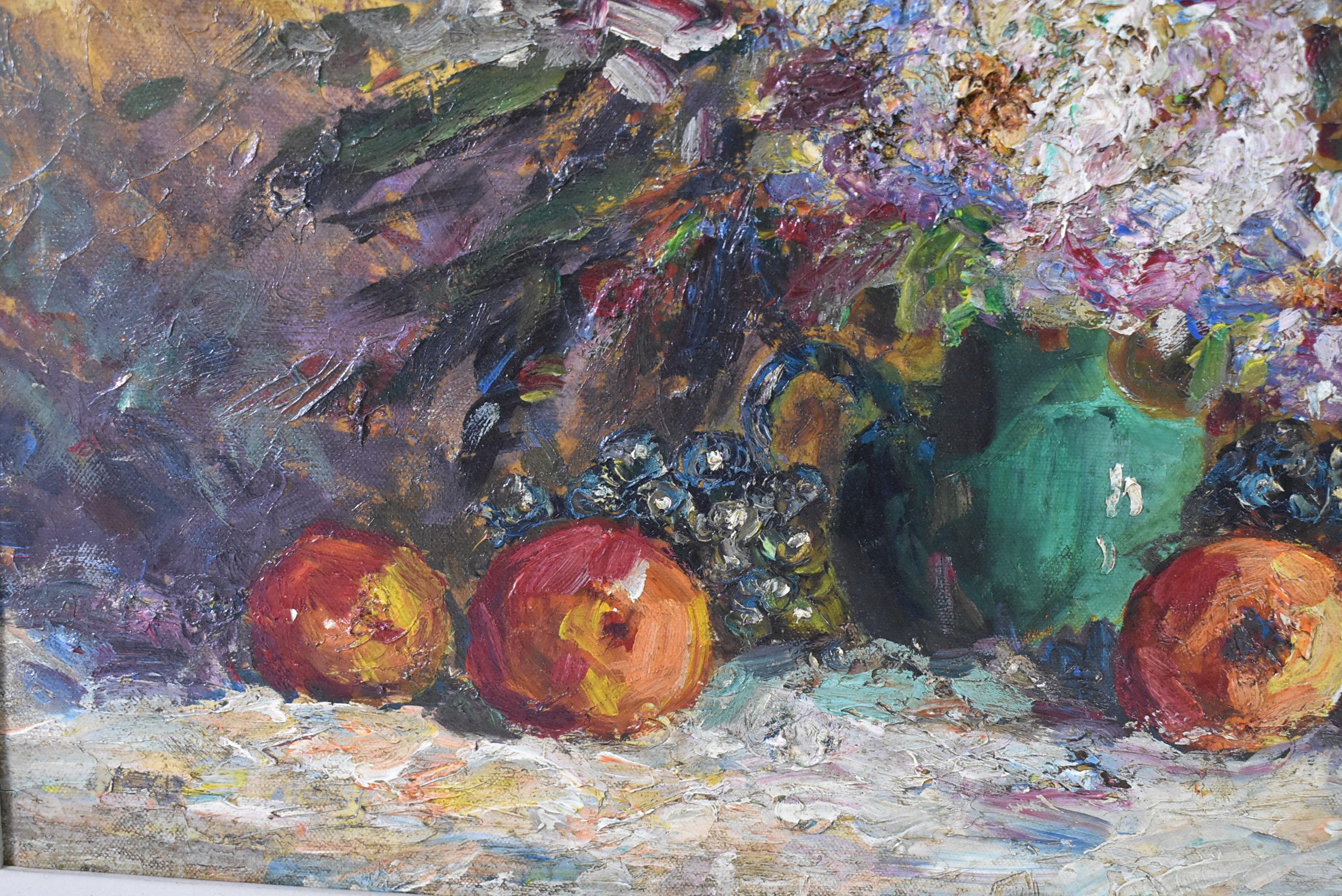 Metà XX secolo Sha Qi Sadji Pittura ad olio floreale su tela in vendita