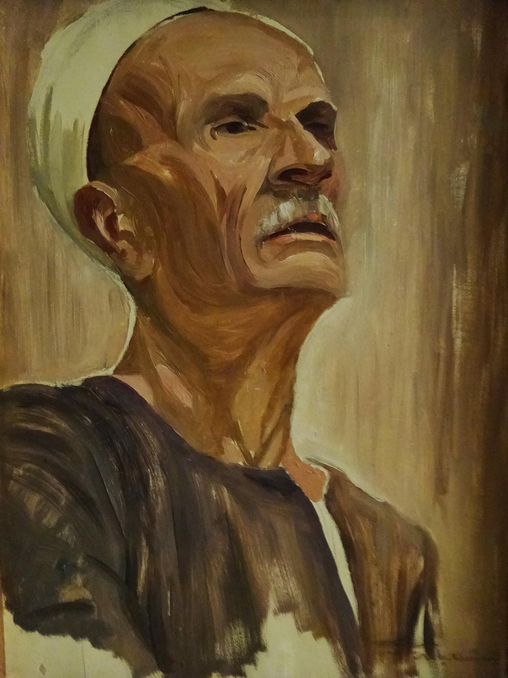 Shaaban Zaki  Figurative Painting - "Farmer" Portrait Oil Painting 16" x 12" inch by Shaaban Zaki