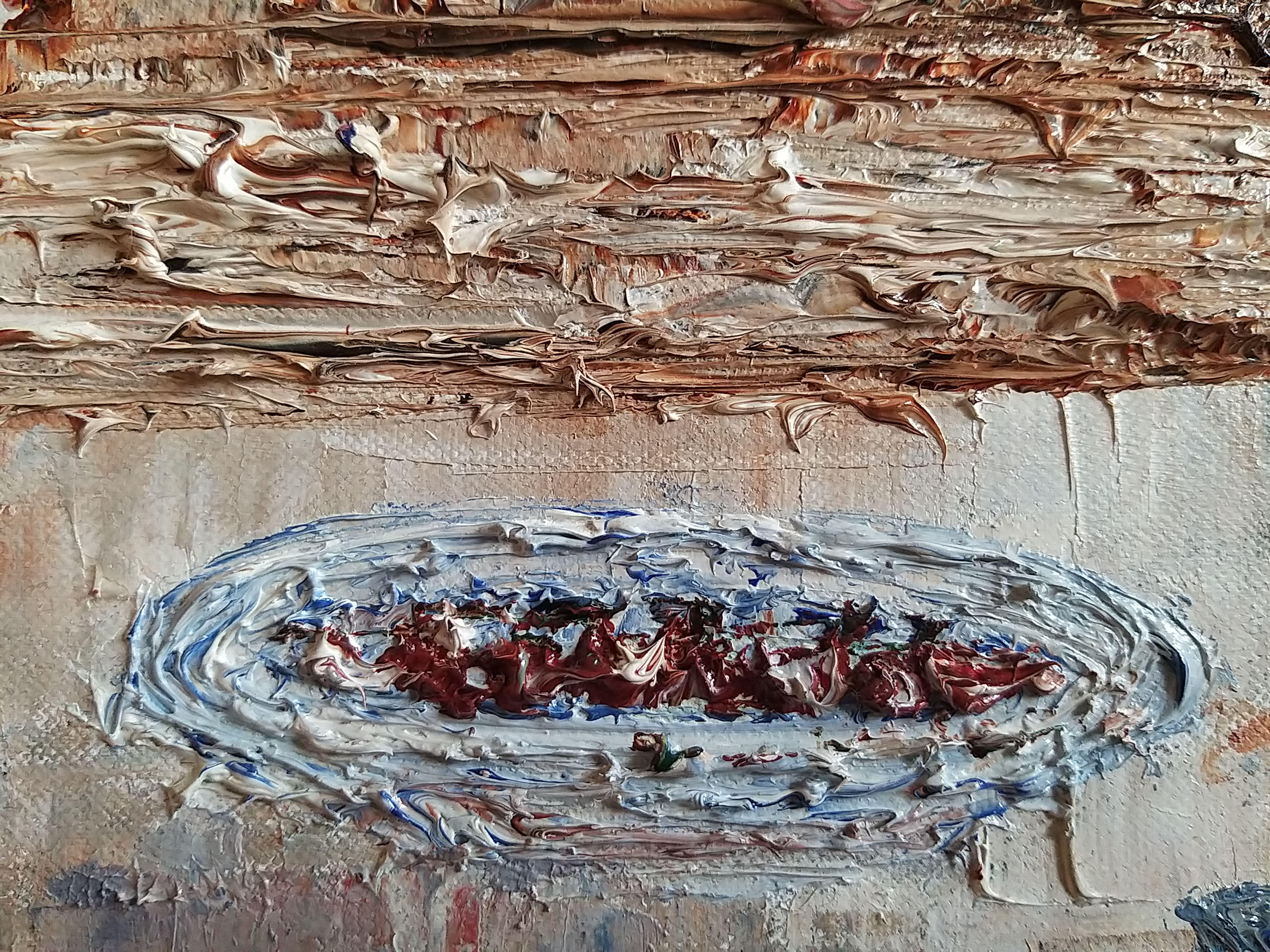 The Apple tray, Painting, Oil on Canvas For Sale 4