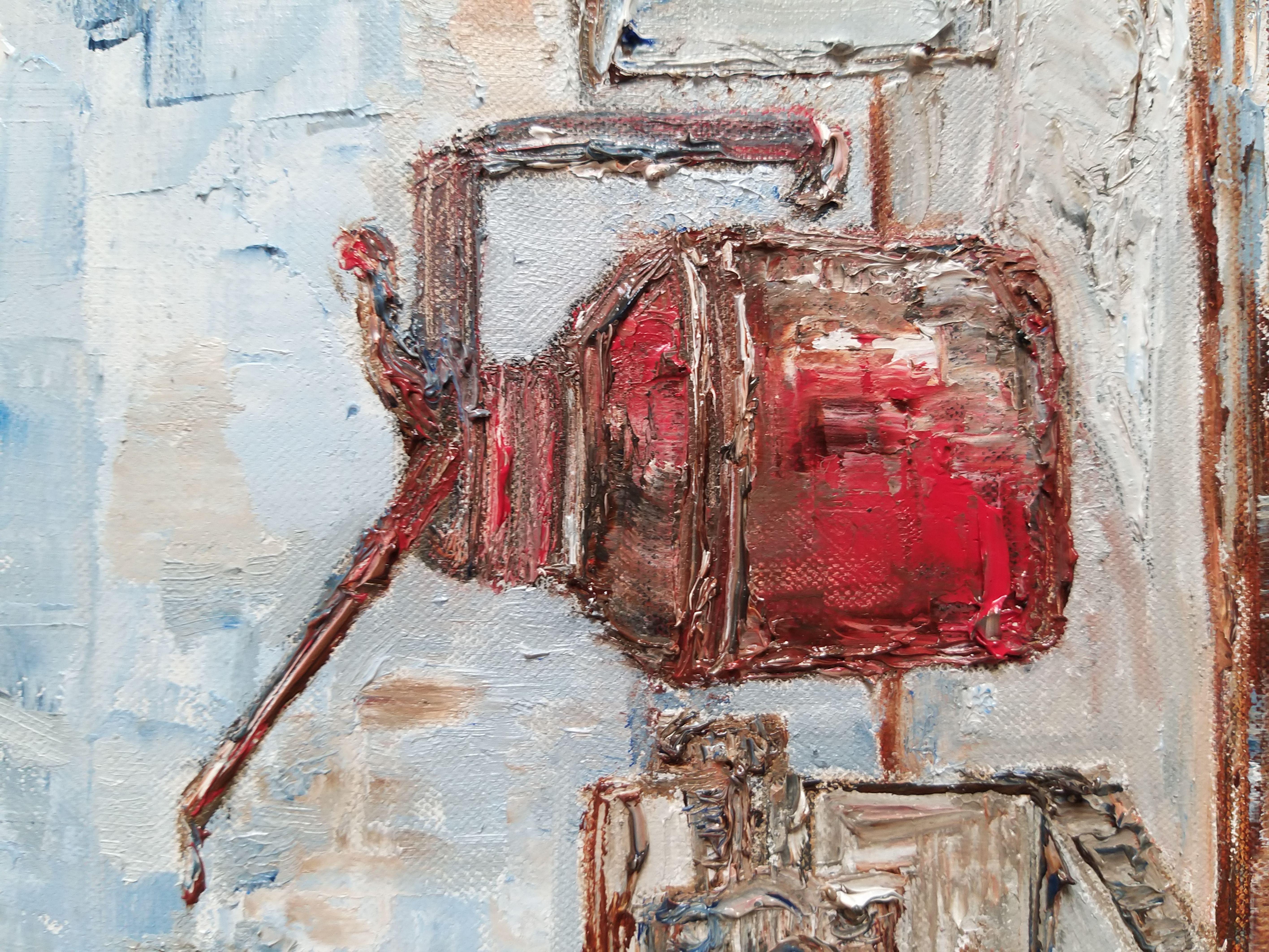 The Drill Machine, Painting, Oil on Canvas For Sale 2