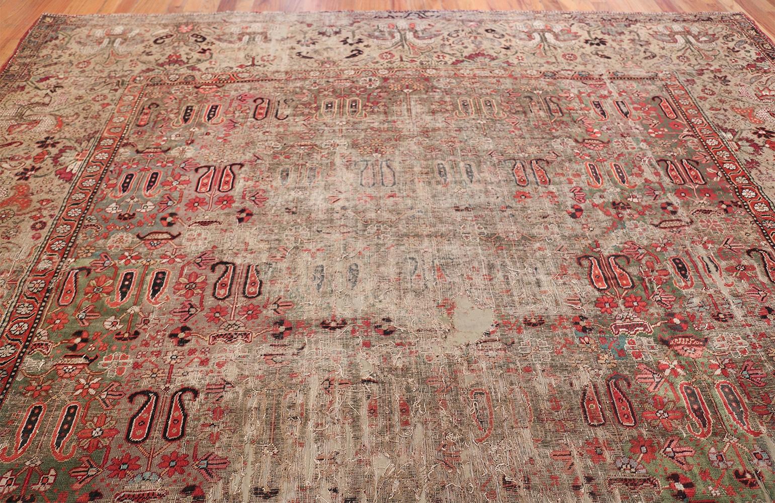 18th Century Antique Deccan Indian Rug. 11 ft x 15 ft 5 in  In Distressed Condition For Sale In New York, NY