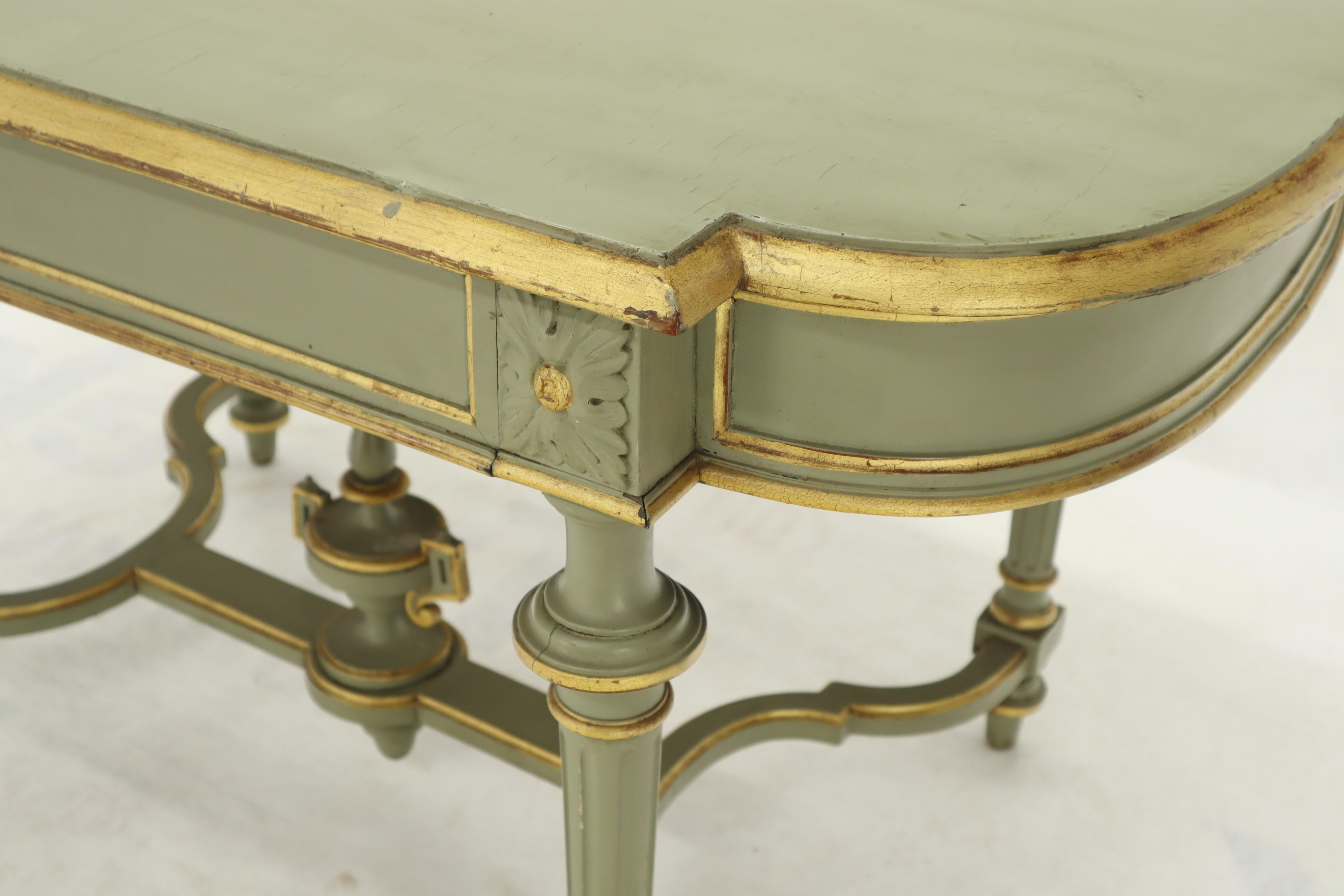 20th Century Shabby Chic and Gold Leaf Distressed Antique Writing Table Desk Large Console For Sale