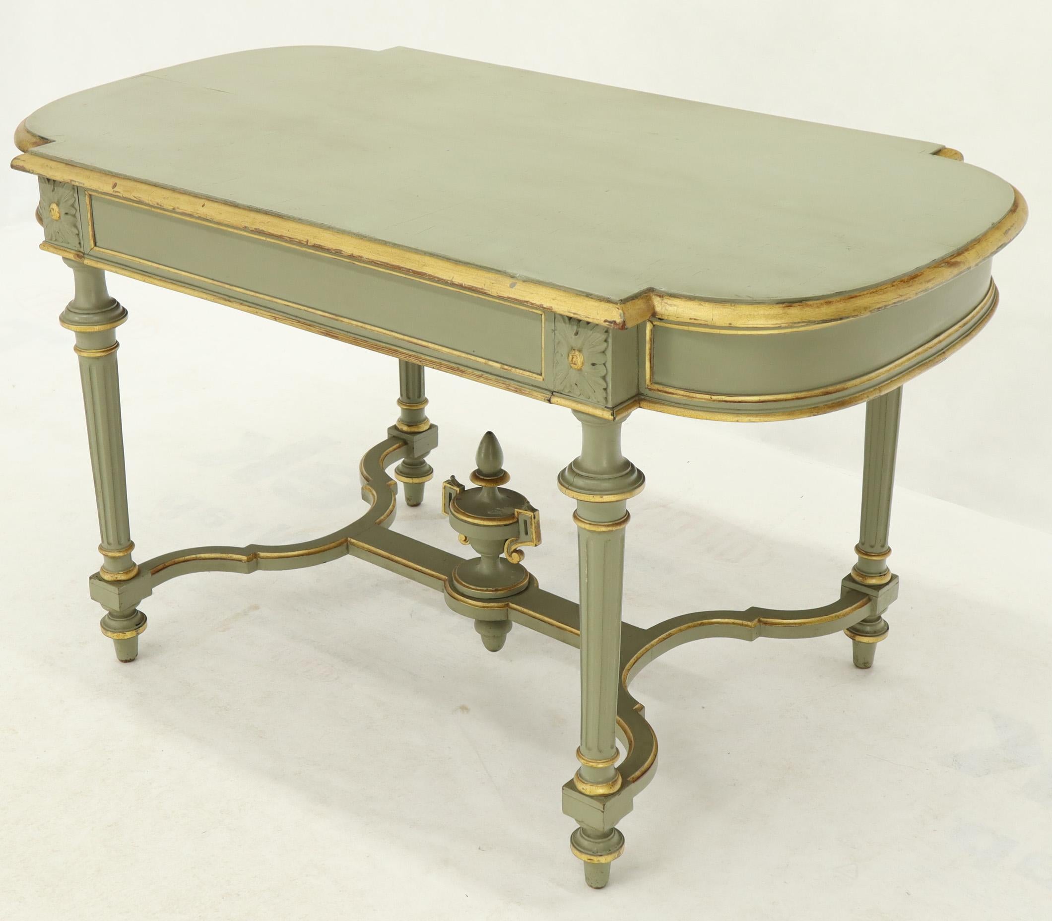 Mahogany Shabby Chic and Gold Leaf Distressed Antique Writing Table Desk Large Console For Sale