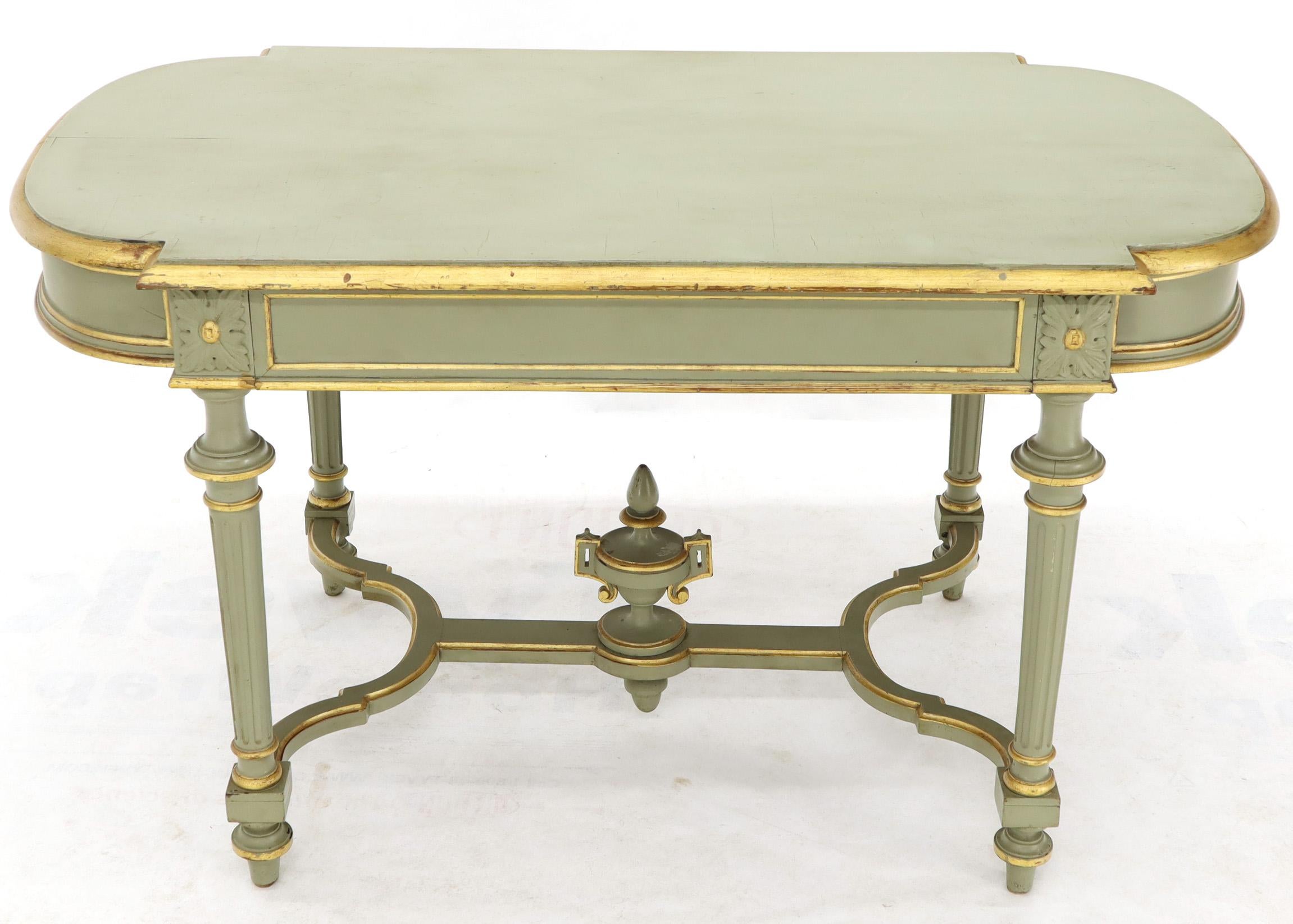 Shabby Chic and Gold Leaf Distressed Antique Writing Table Desk Large Console For Sale 1