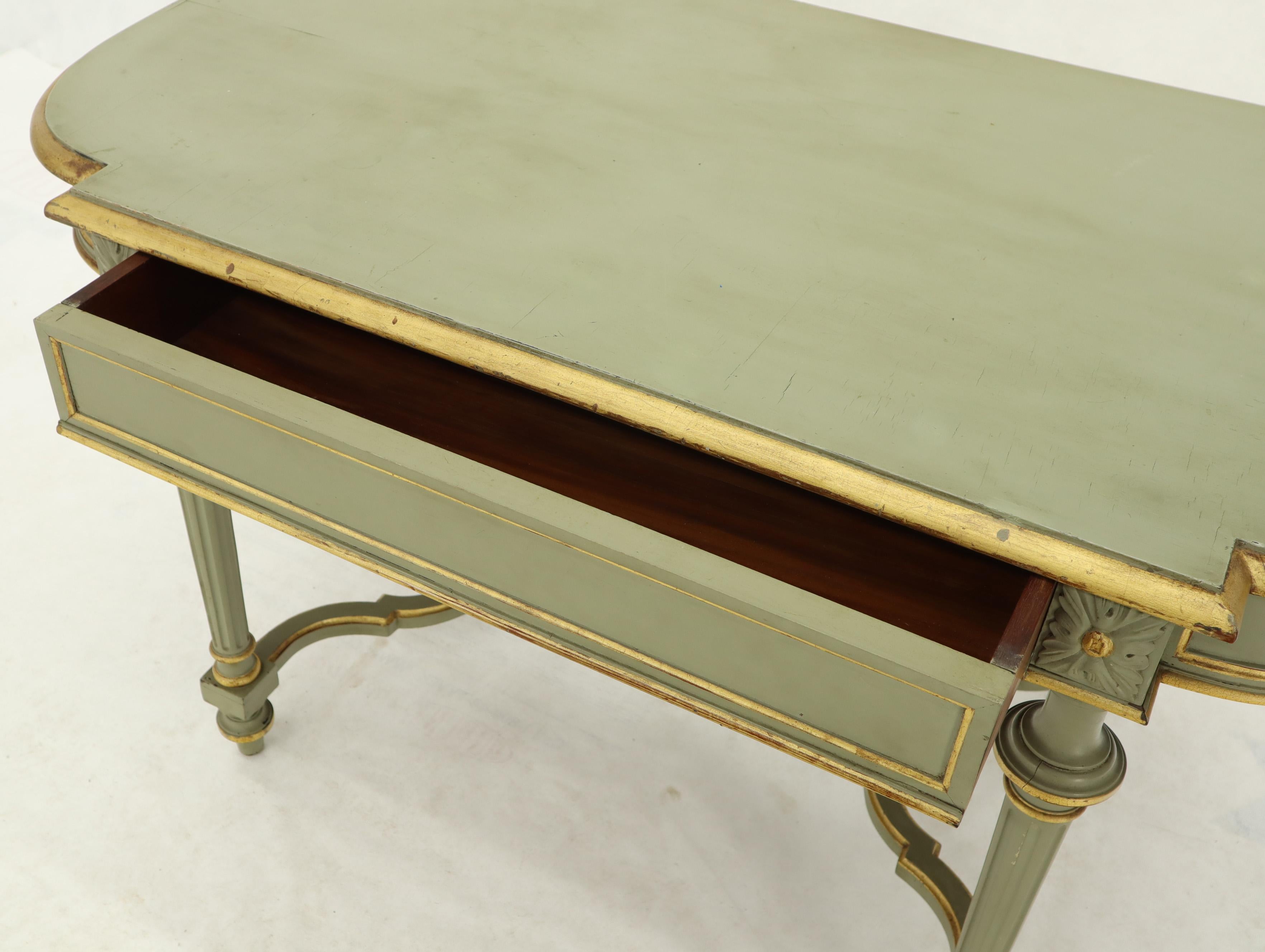 Shabby Chic and Gold Leaf Distressed Antique Writing Table Desk Large Console For Sale 2