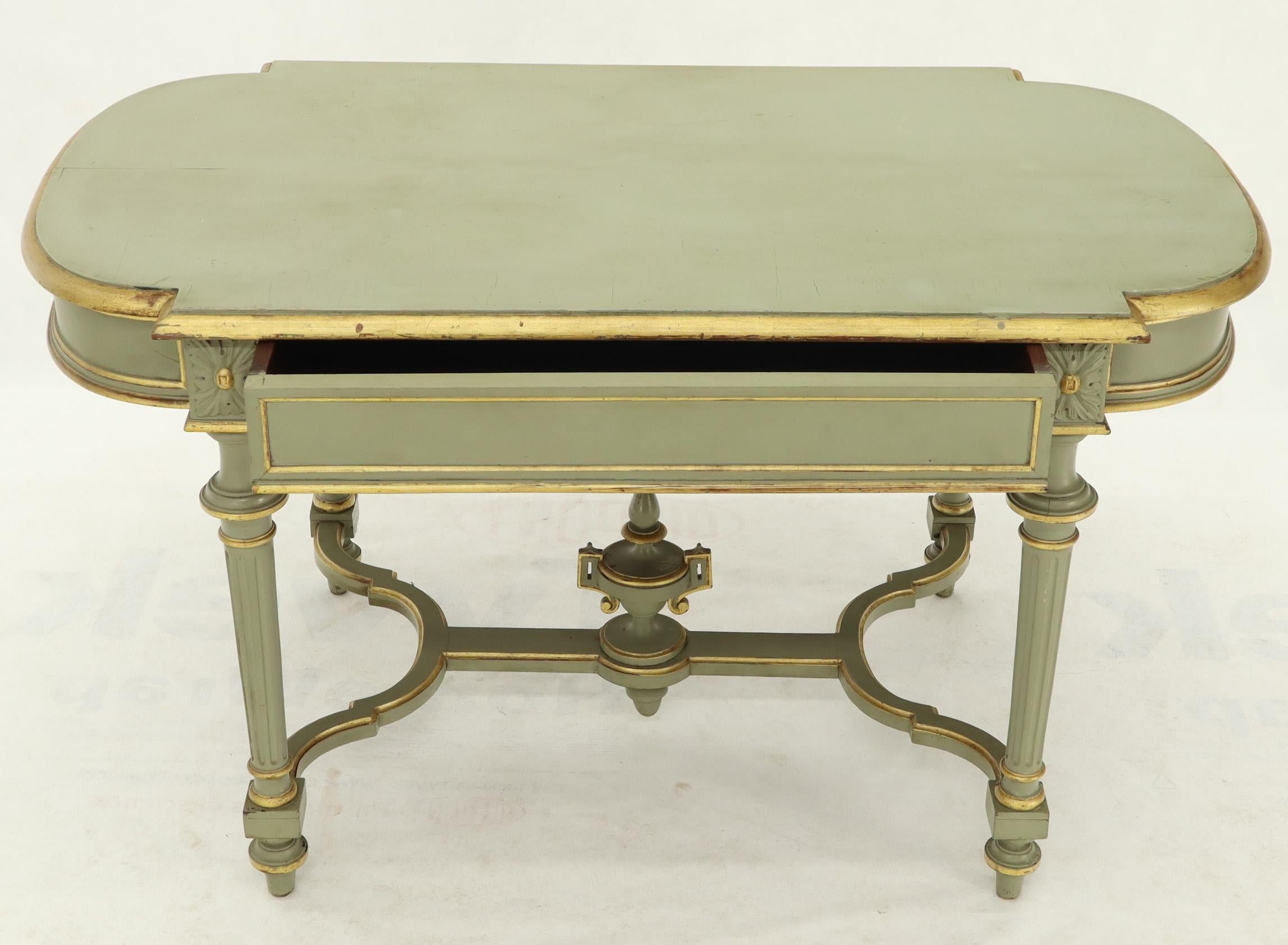 Shabby Chic and Gold Leaf Distressed Antique Writing Table Desk Large Console For Sale 3