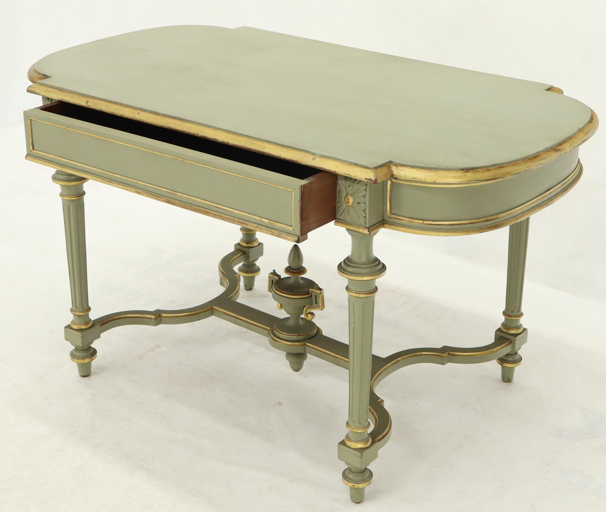 Shabby Chic and Gold Leaf Distressed Antique Writing Table Desk Large Console For Sale 4