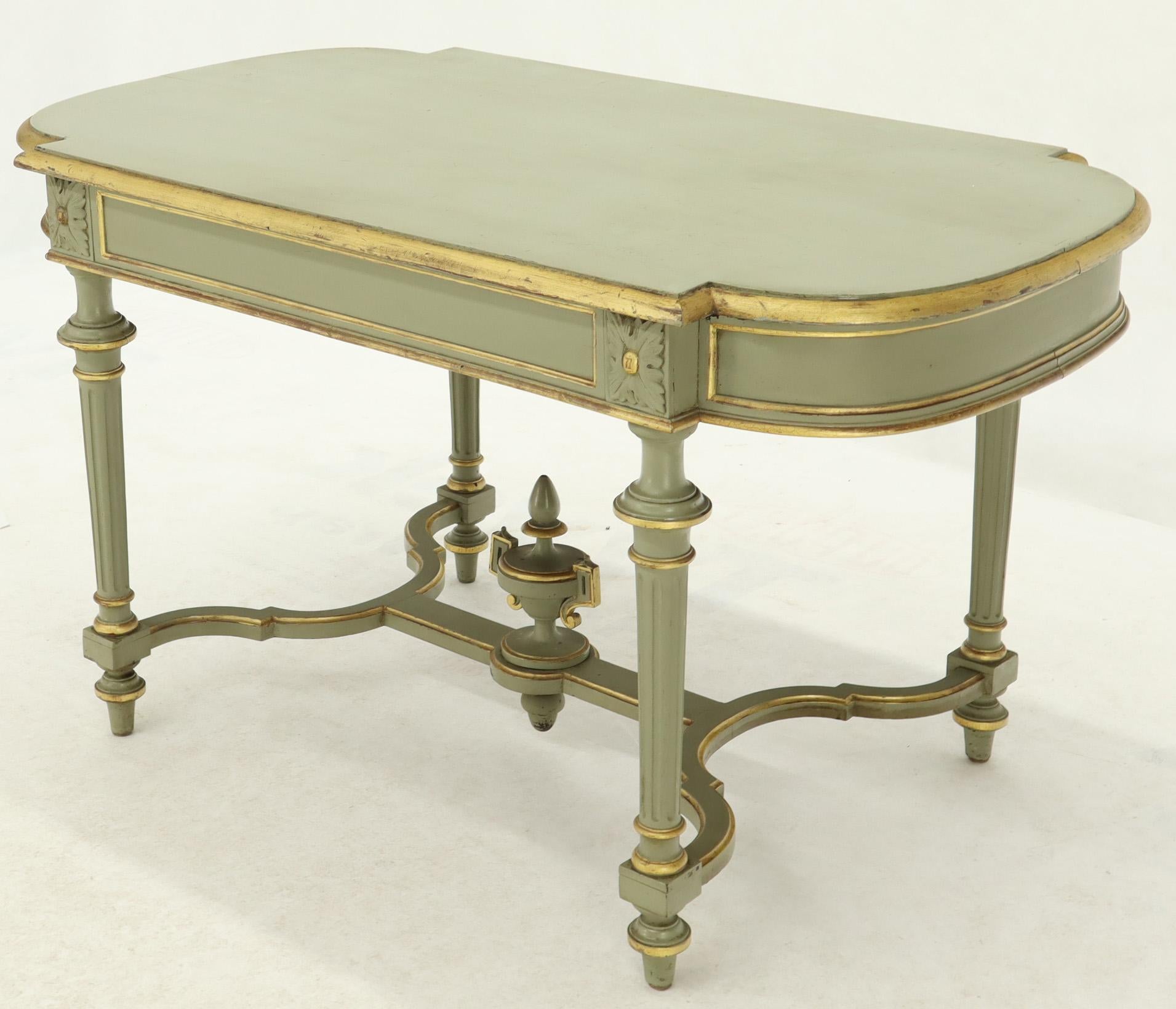 Shabby Chic and Gold Leaf Distressed Antique Writing Table Desk Large Console For Sale 5