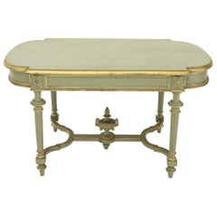 Shabby Chic and Gold Leaf Distressed Antique Writing Table Desk Large Console