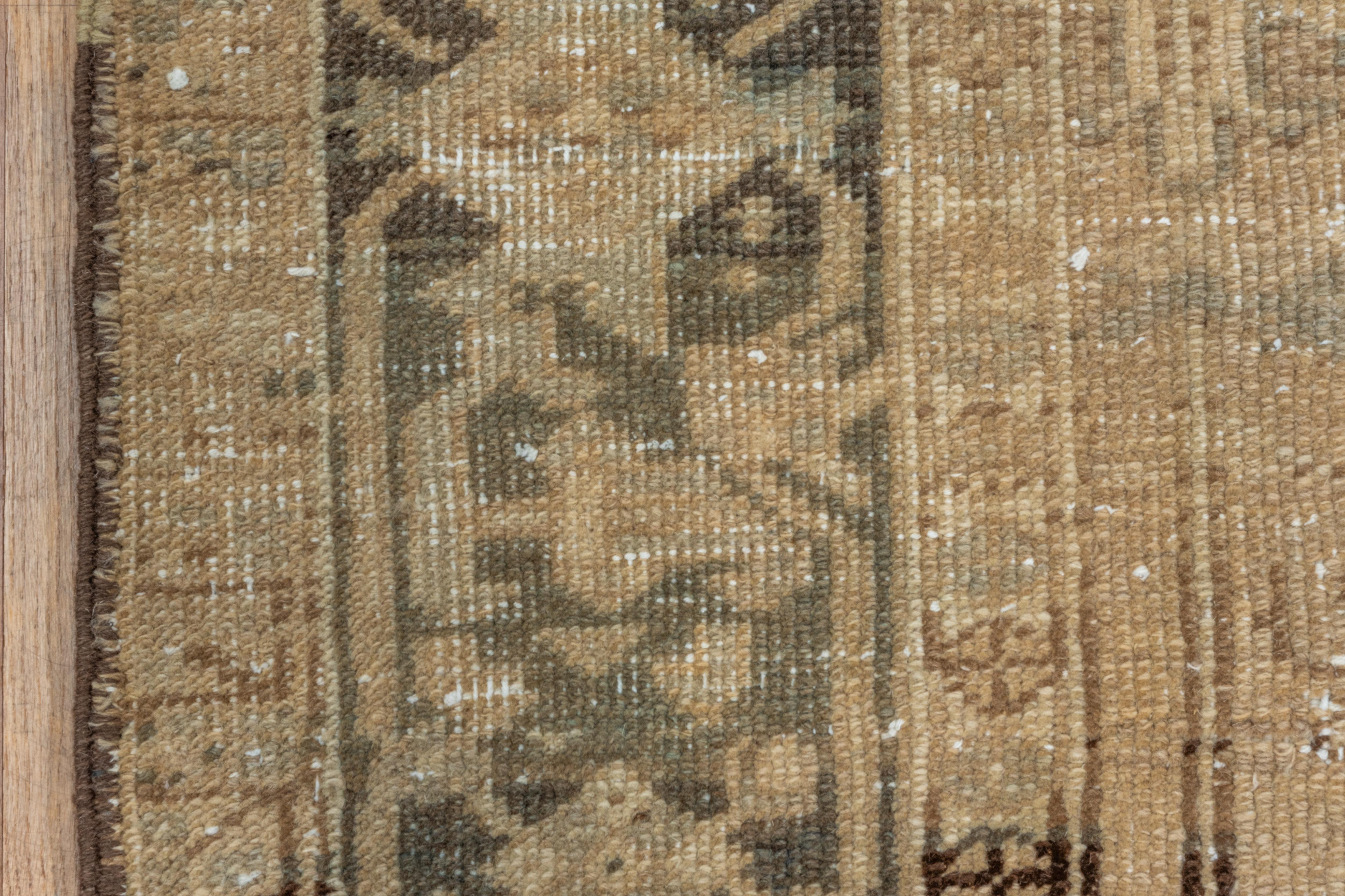 Wool Shabby Chic Antique Persian Heriz Rug, Neutral Palette, Grey & Green Borders For Sale