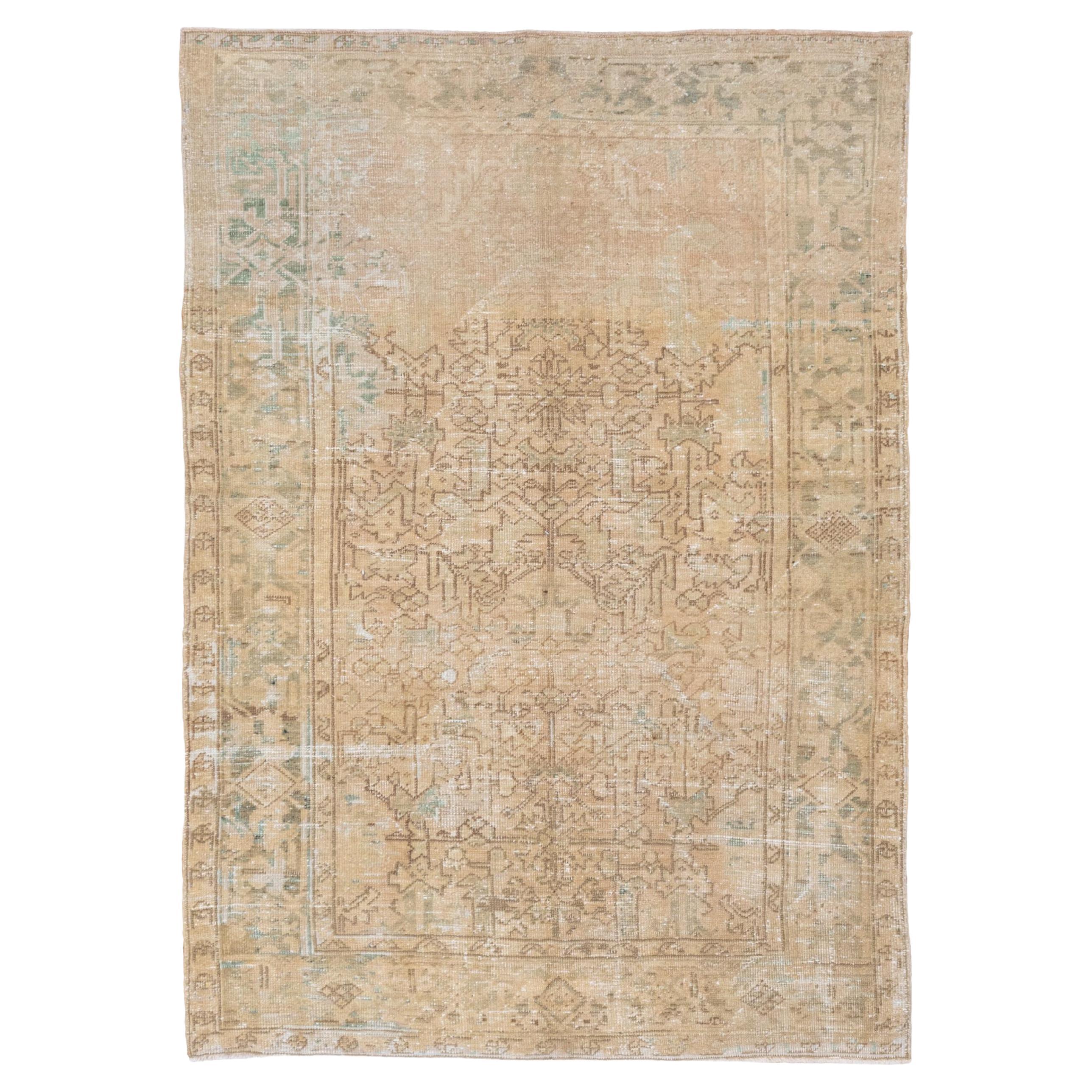 Shabby Chic Antique Persian Heriz Rug, Neutral Palette with Blue & Green Accents For Sale