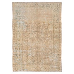 Shabby Chic Vintage Persian Heriz Rug, Neutral Palette with Blue & Green Accents