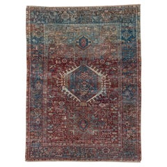 Shabby Chic Antique Persian Karaje Scatter Rug, Burgundy Field with Oxidation