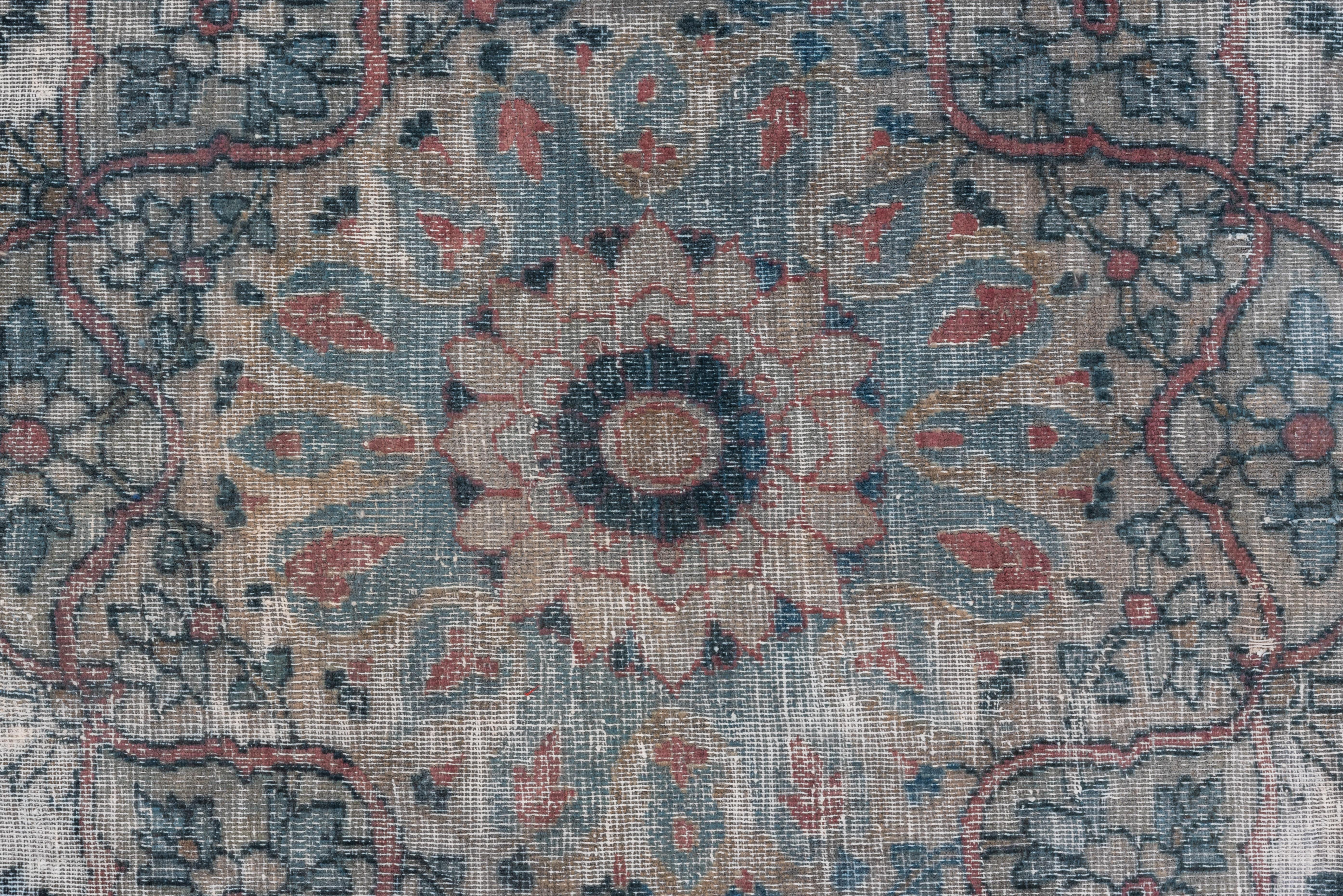 Early 20th Century Shabby Chic Antique Persian Khorassan Rug, Blue & Pink Palette, Circa 1920s For Sale