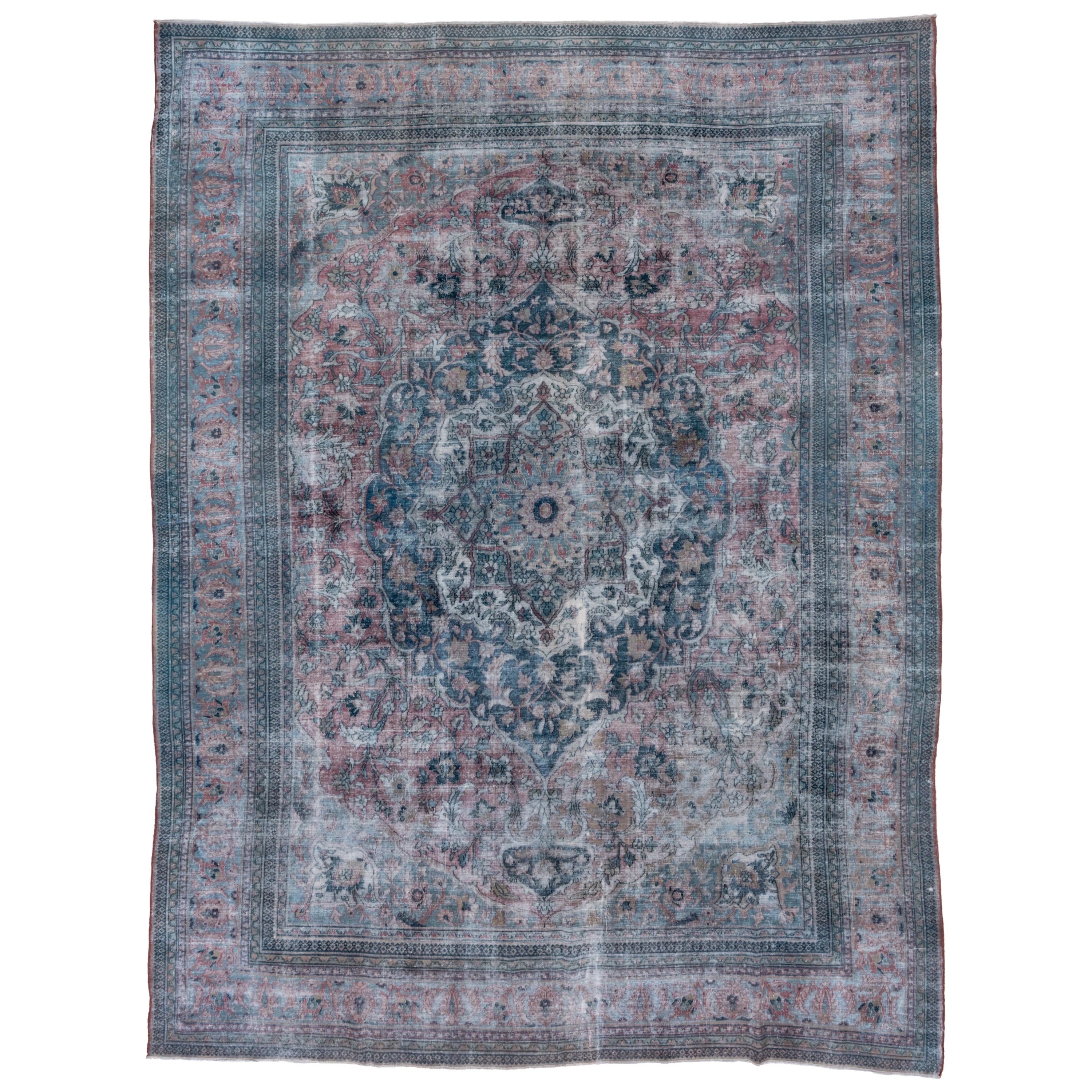 Shabby Chic Antique Persian Khorassan Rug, Blue & Pink Palette, Circa 1920s