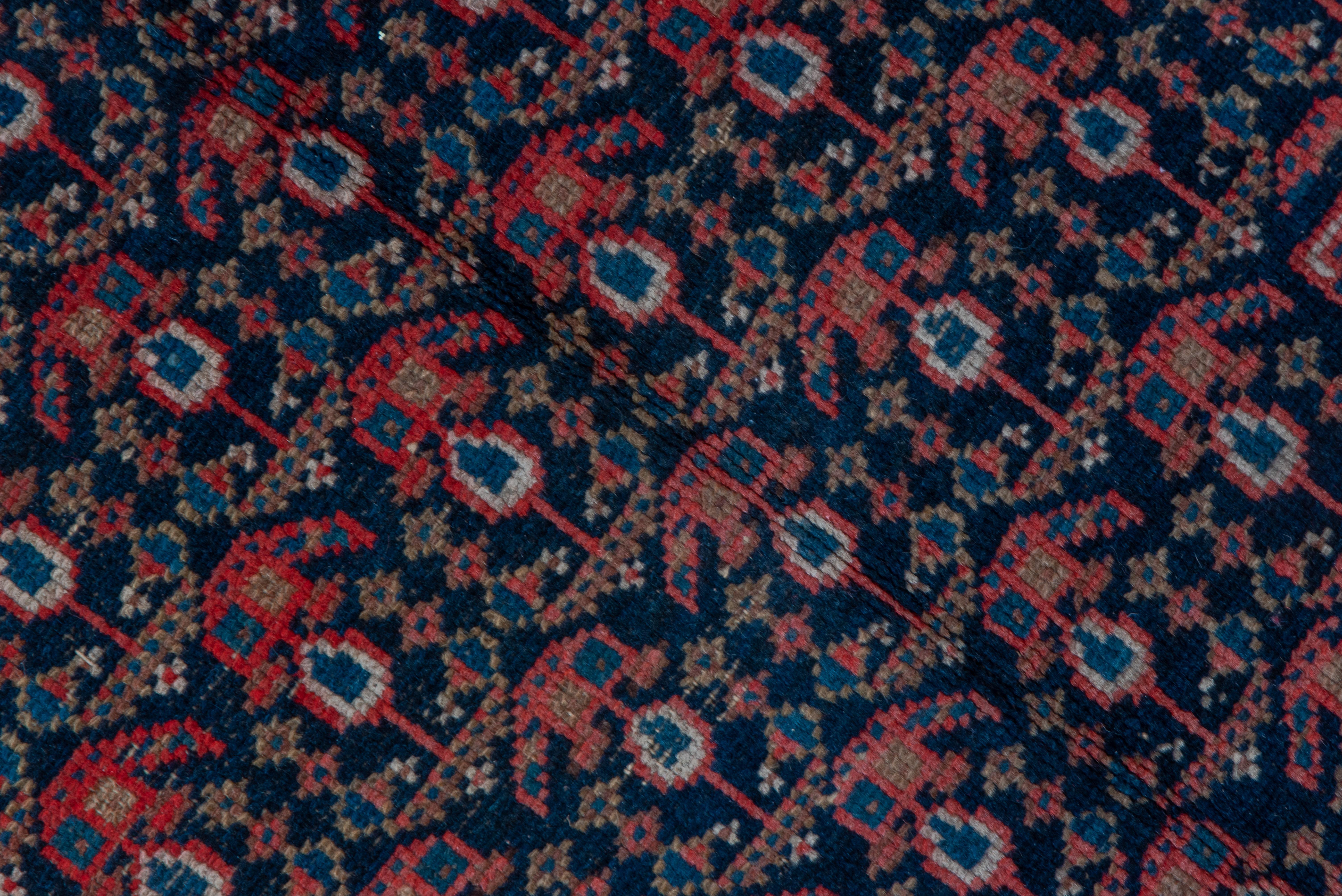 Early 20th Century Shabby Chic Antique Persian Malayer Gallery Rug, Navy & Light Red Paisley Field