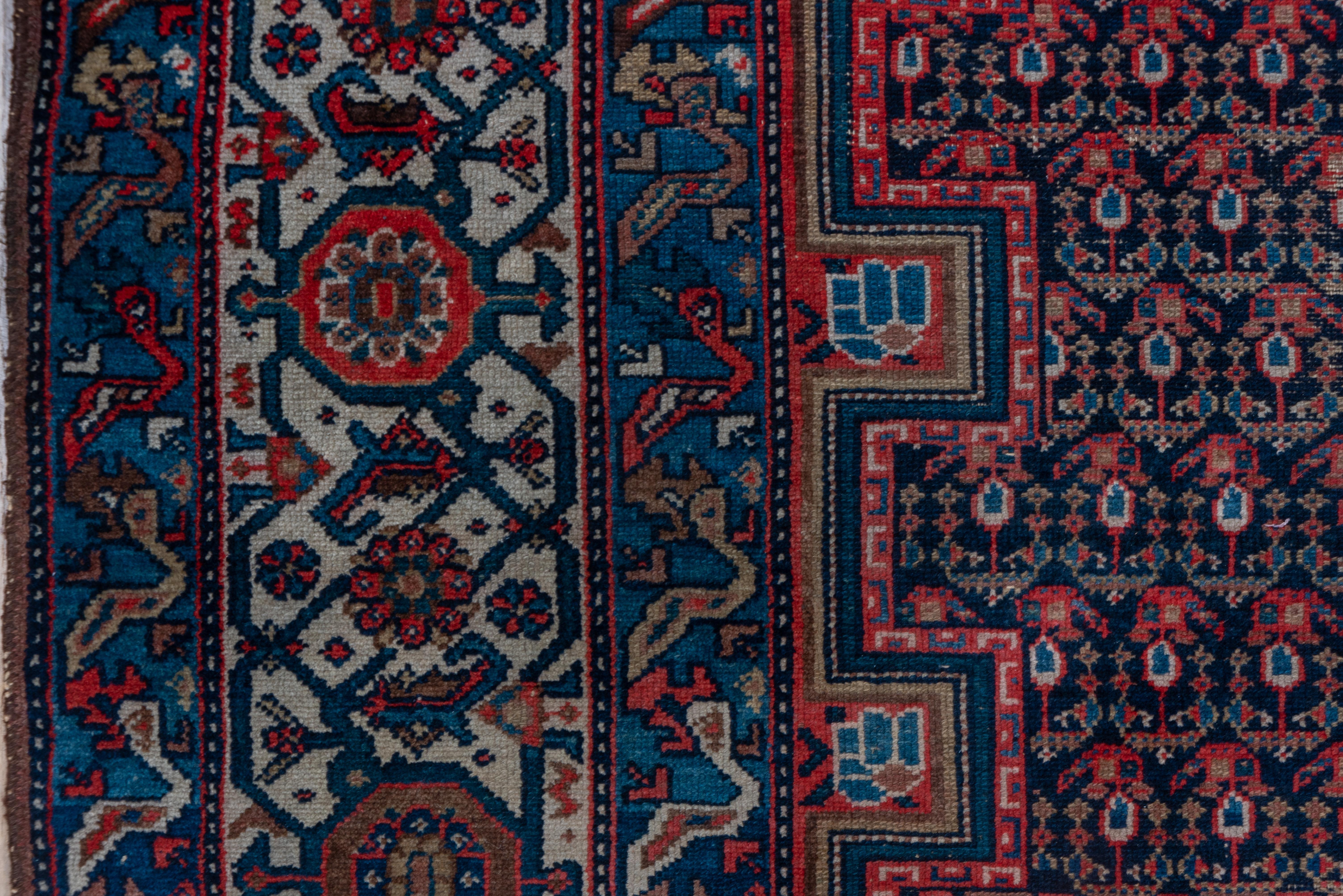 Wool Shabby Chic Antique Persian Malayer Gallery Rug, Navy & Light Red Paisley Field