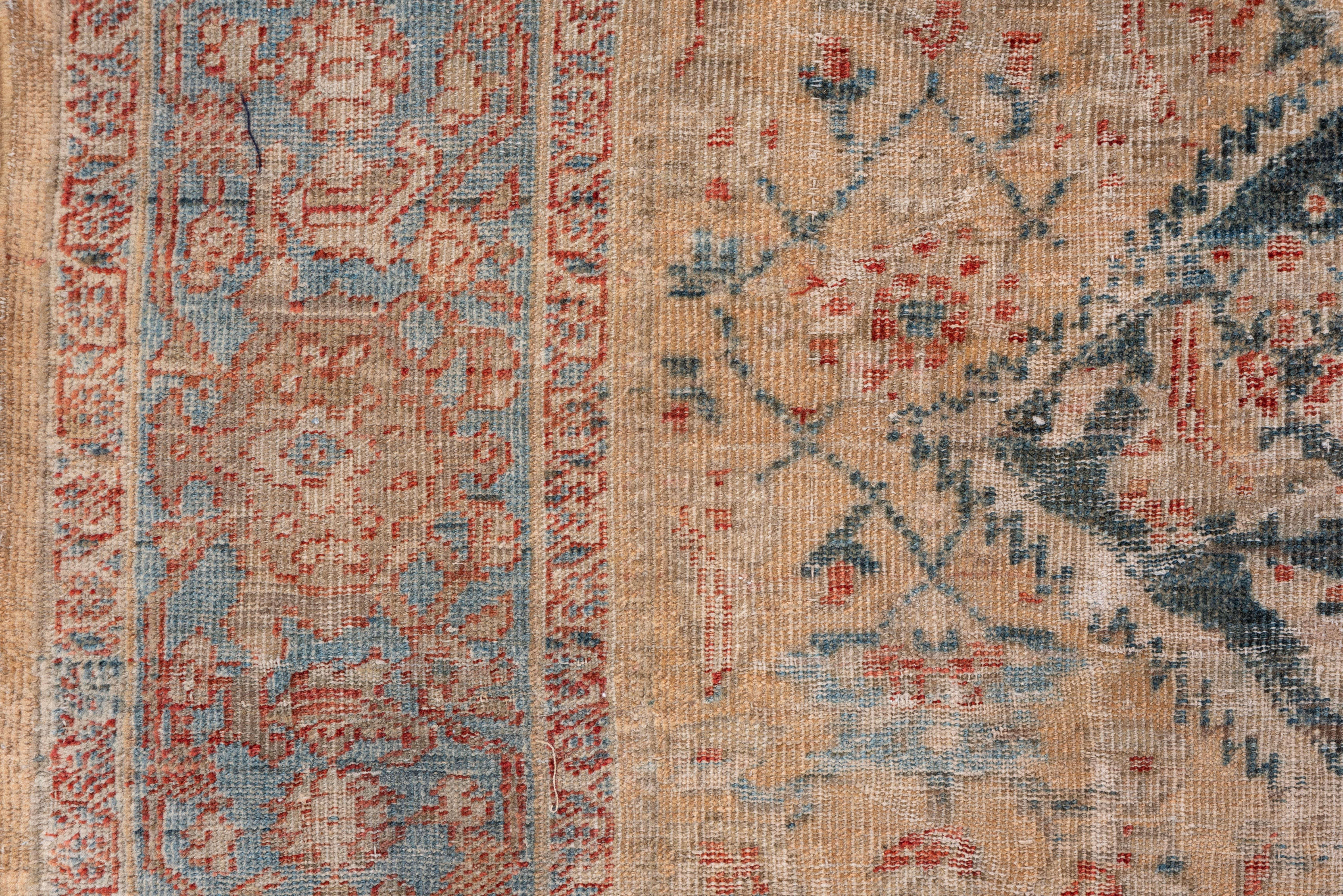 Wool Shabby Chic Antique Persian Sultanabad Ryg, Sand Field & Light Blue Borders For Sale