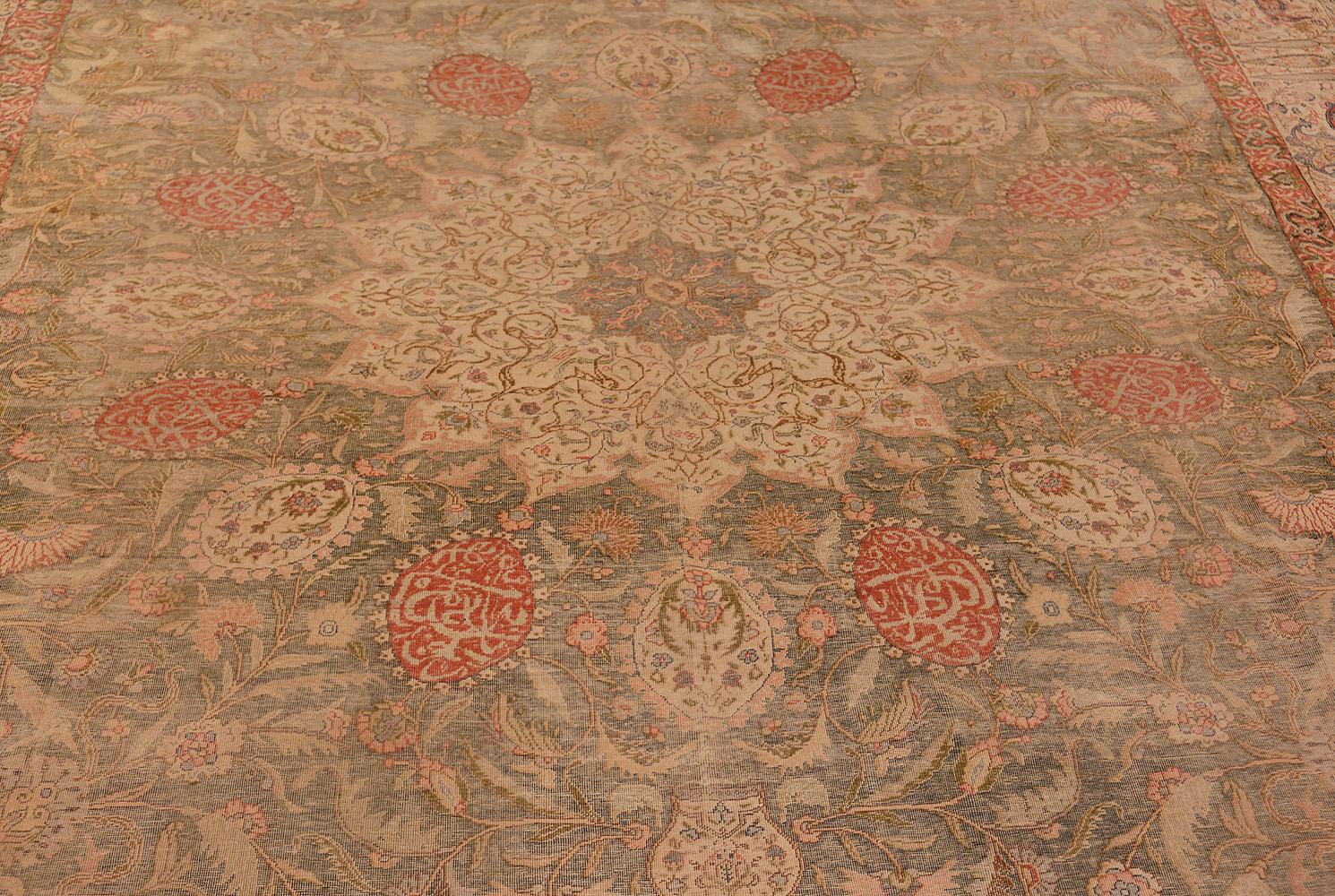 Shabby Chic Antique Silk Turkish Kayseri Rug. Size: 9 ft x 12 ft 6 in In Distressed Condition In New York, NY
