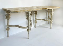Shabby Chic Antike Wood Console Tables, Faux Marmor bemalt Tops, ein Paar
