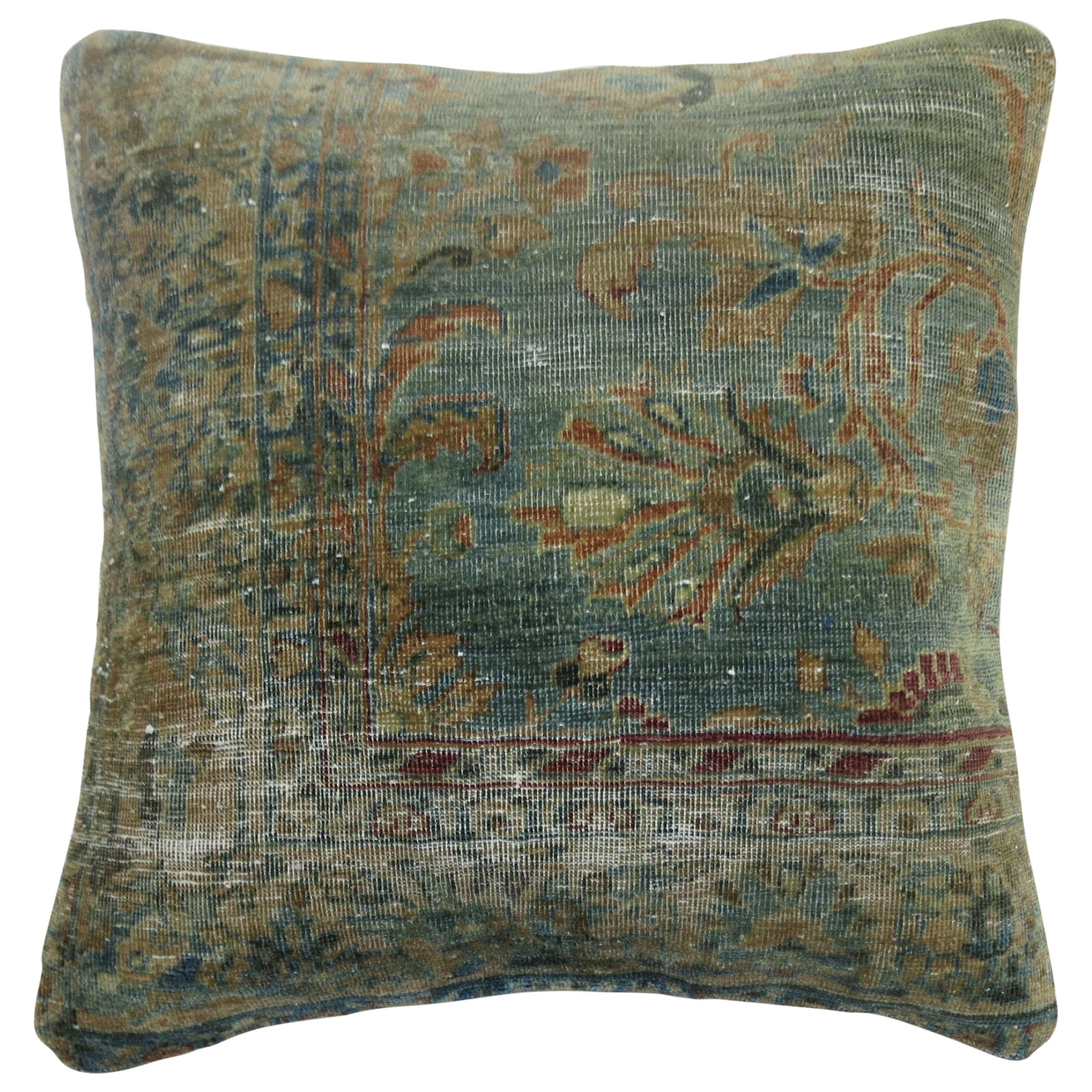 Shabby Chic Blue Green Antique Persian Rug Pillow