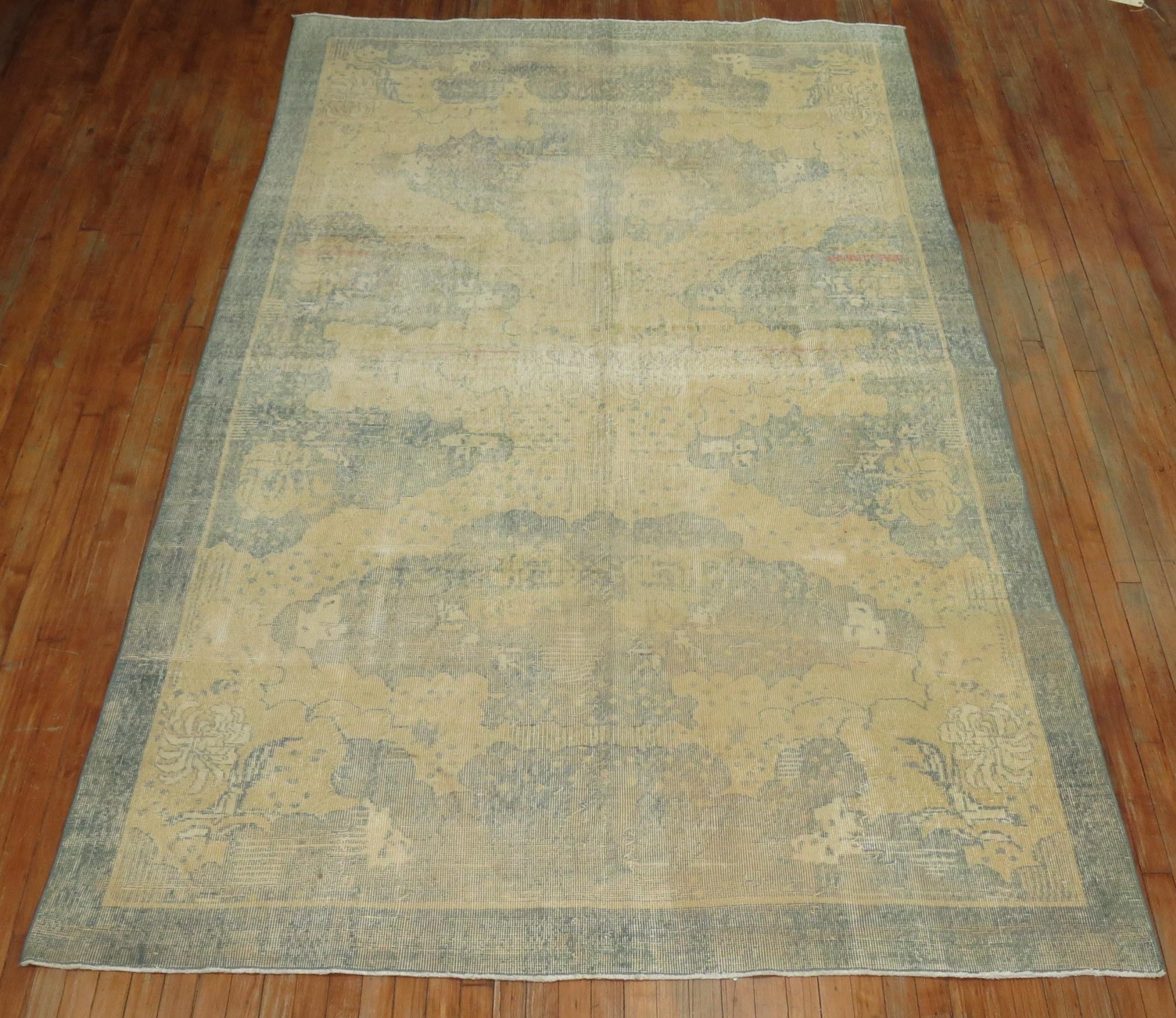 One-of-a-kind shabby chic mid-20th century Turkish deco pictorial rug.

6'6'' x 10'3''