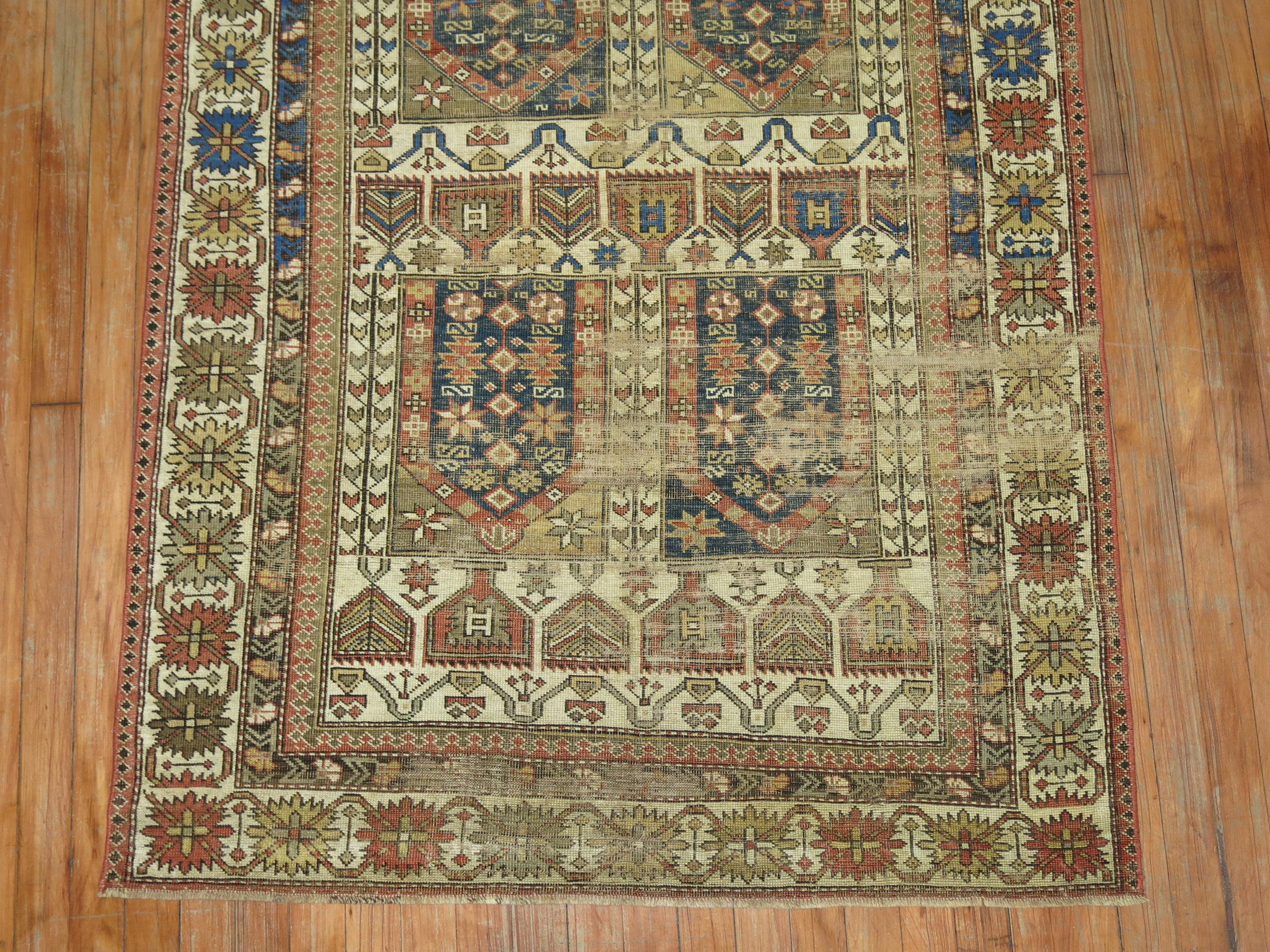 Hand-Knotted 19th Century Caucasian Rug For Sale