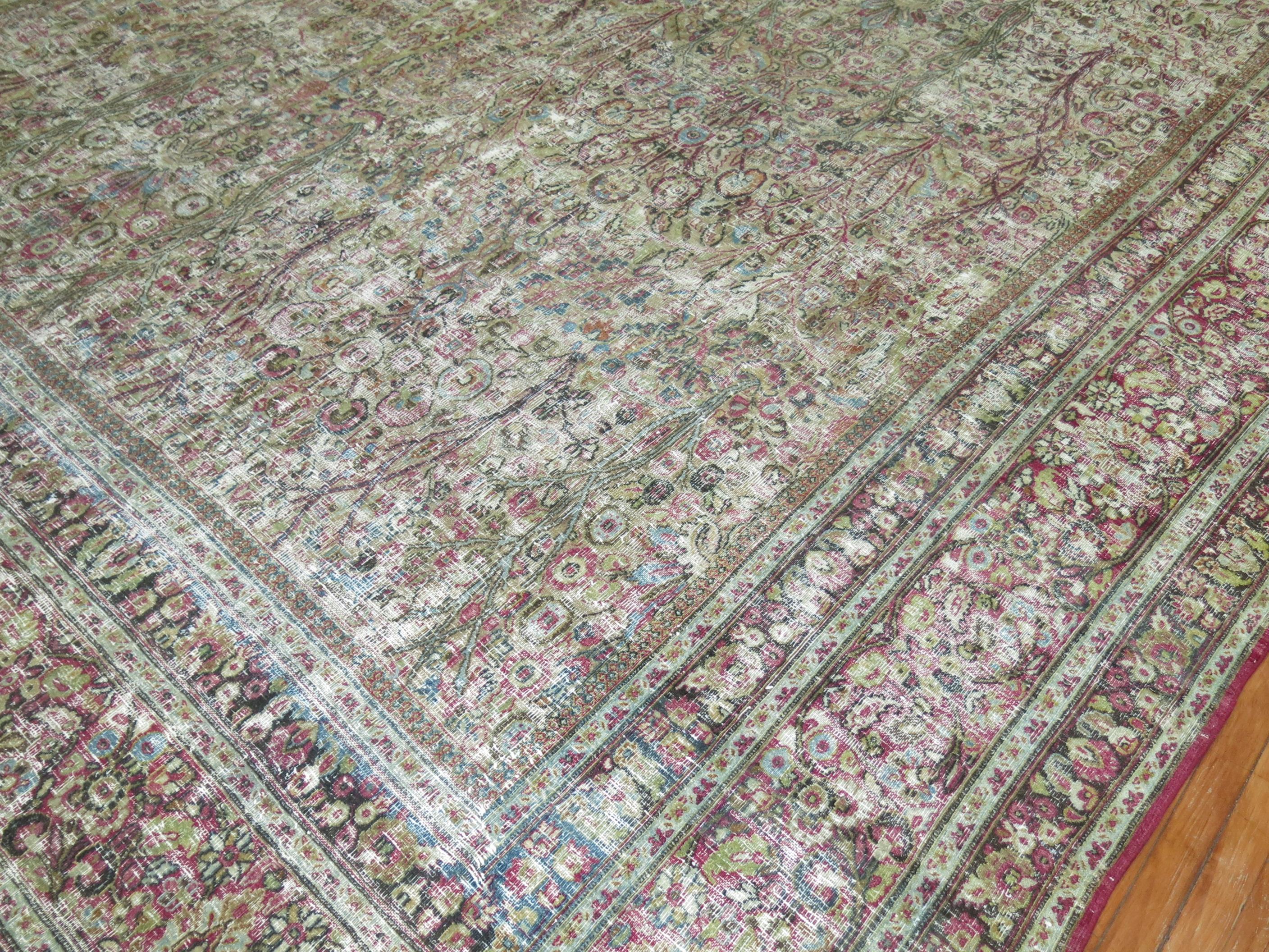 20th Century Shabby Chic Distressed Persian Oversize Carpet For Sale