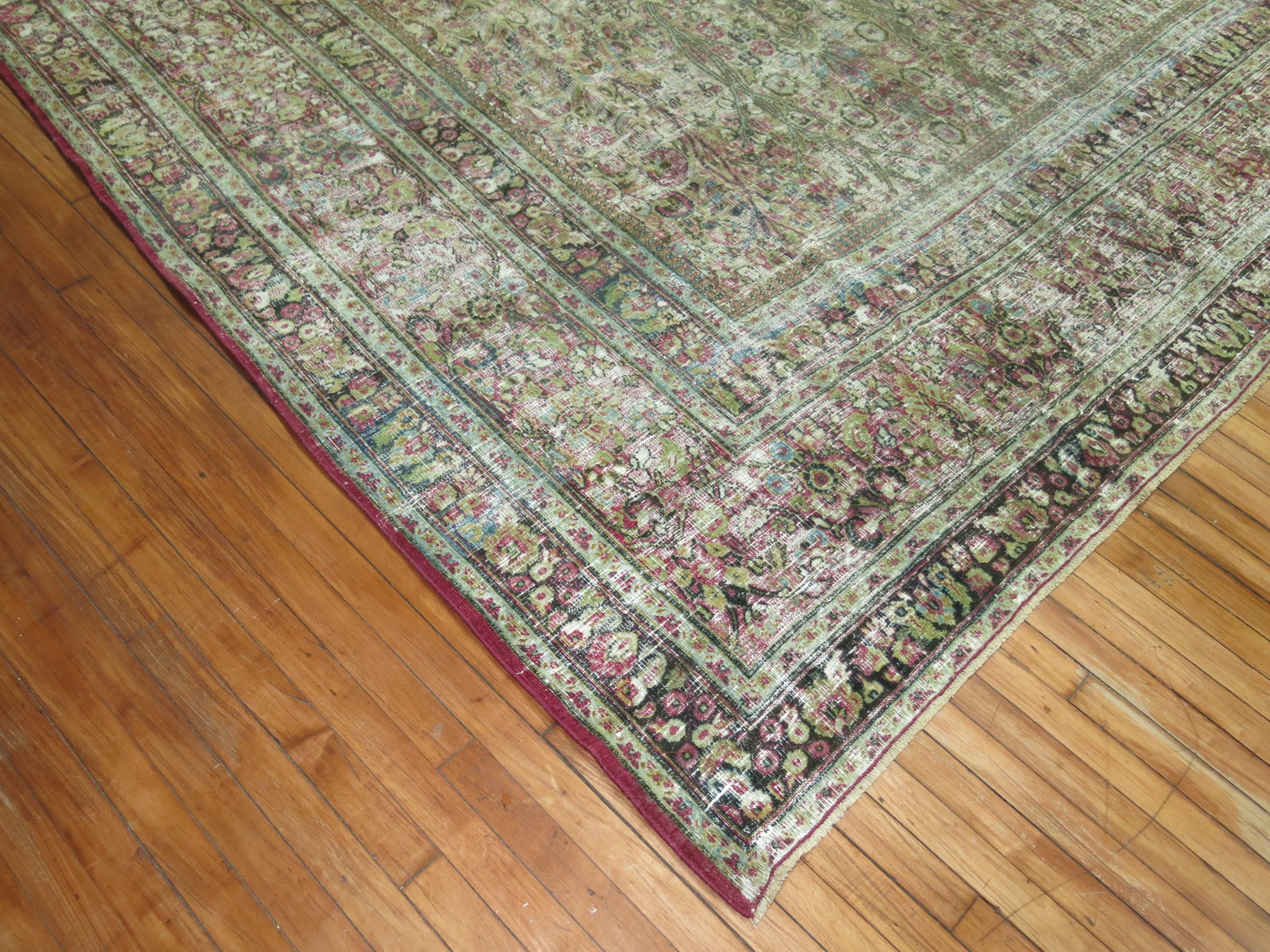 Wool Shabby Chic Distressed Persian Oversize Carpet For Sale