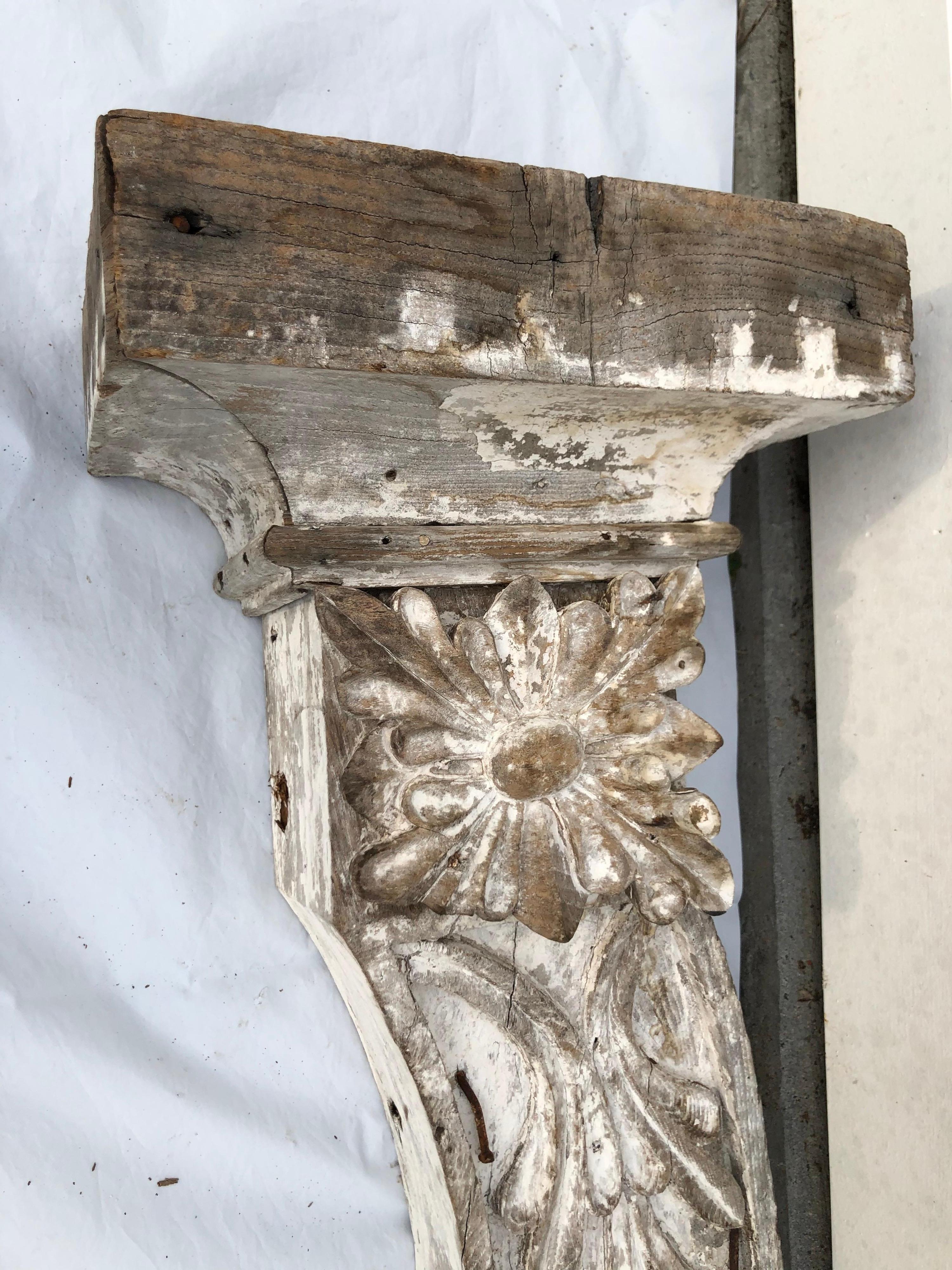 Pine Pair of Large Shabby Chic Farm-House Corbels or Wall Sconces For Sale