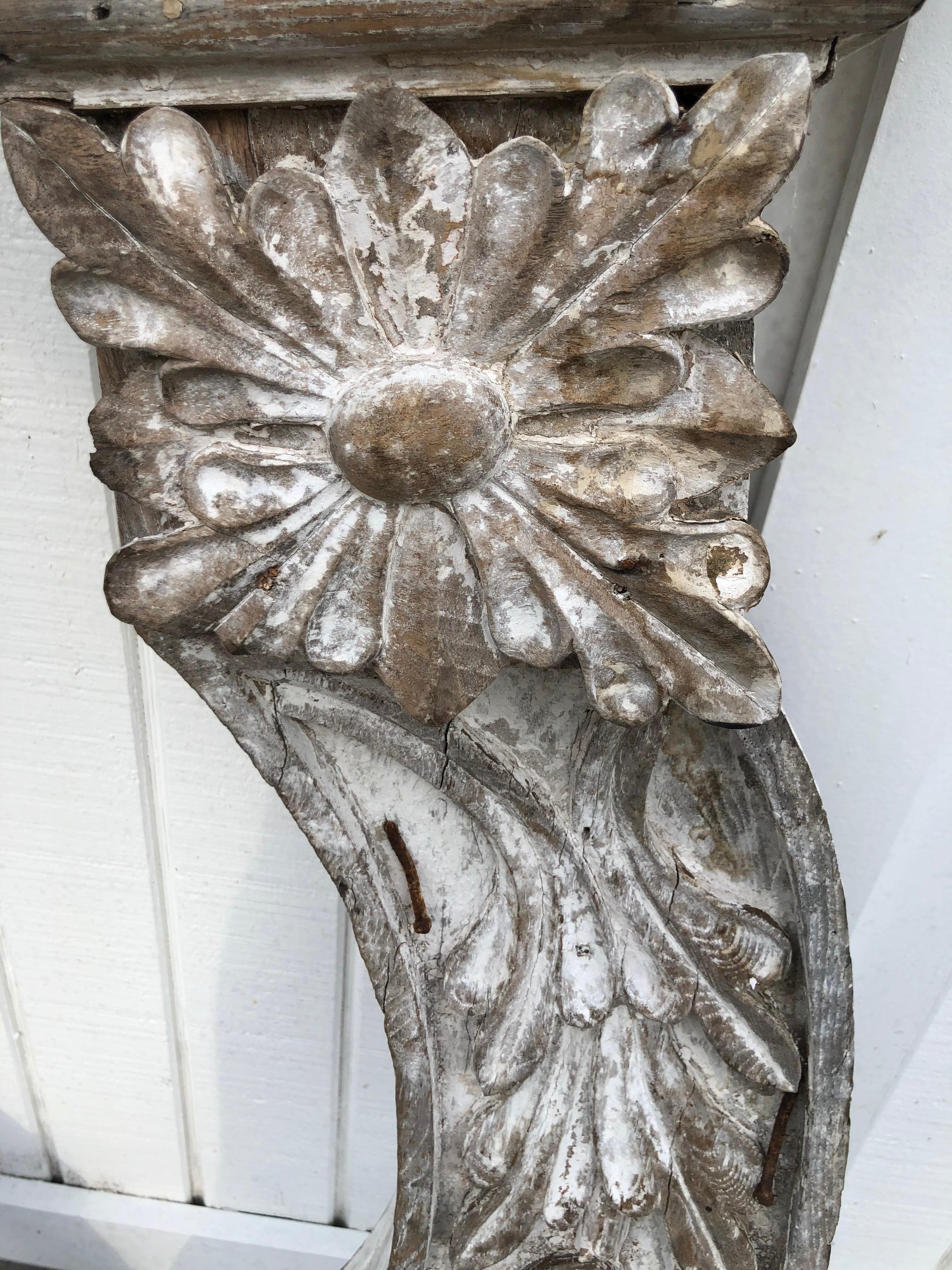 Pair of Large Shabby Chic Farm-House Corbels or Wall Sconces For Sale 4