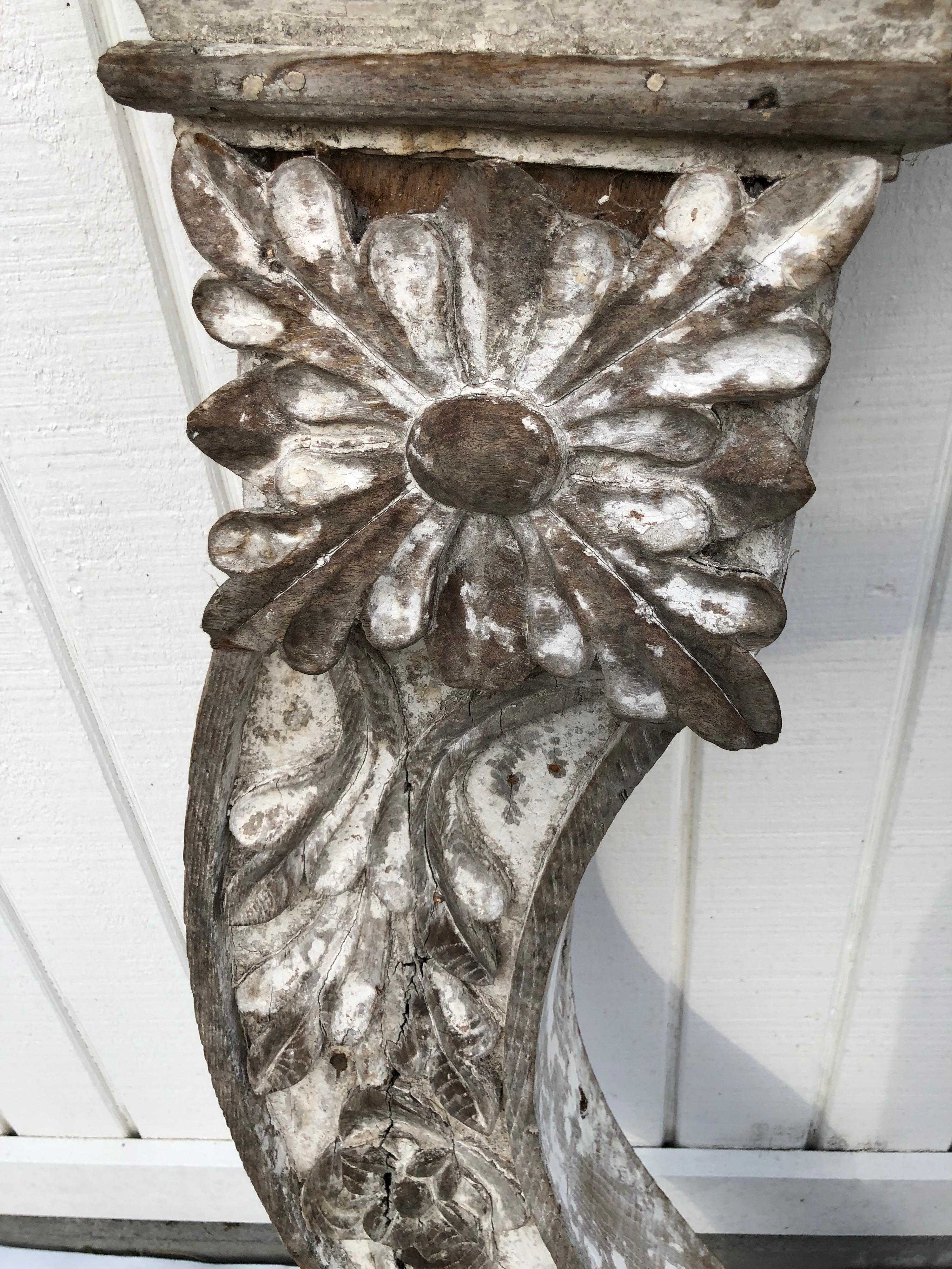 Pair of Large Shabby Chic Farm-House Corbels or Wall Sconces For Sale 5