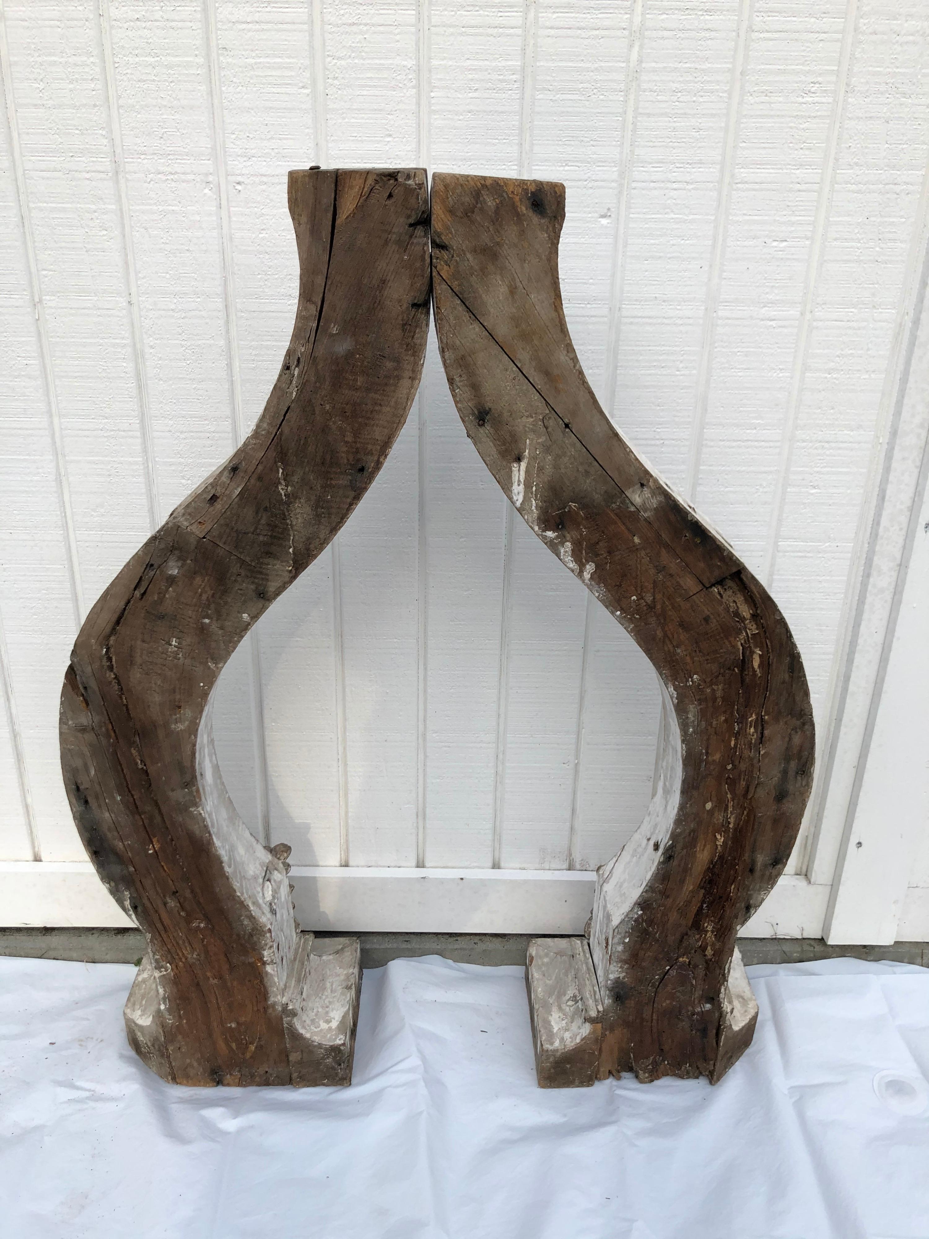Pair of Large Shabby Chic Farm-House Corbels or Wall Sconces For Sale 8