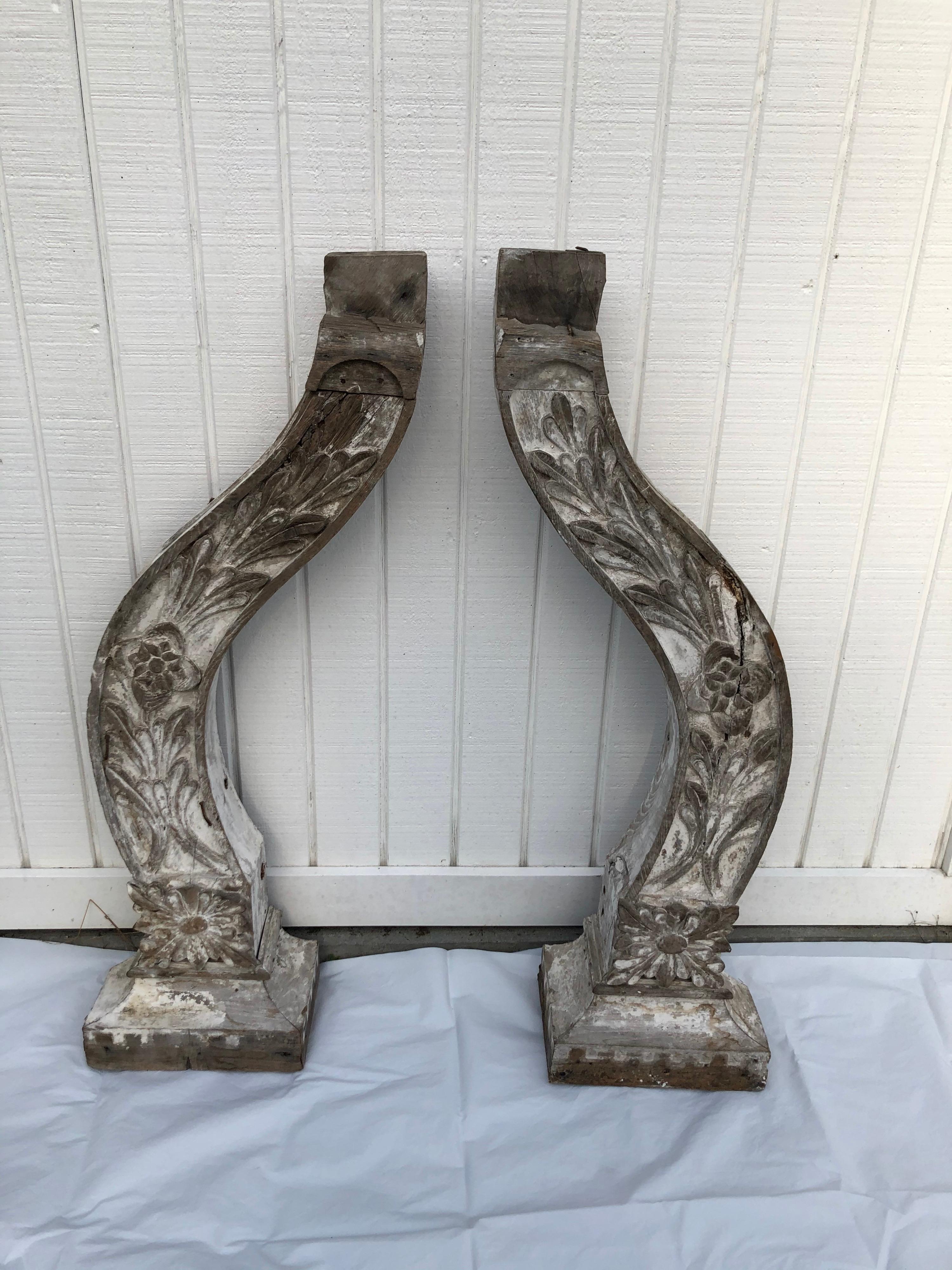 Pair of Large Shabby Chic Farm-House Corbels or Wall Sconces For Sale 9