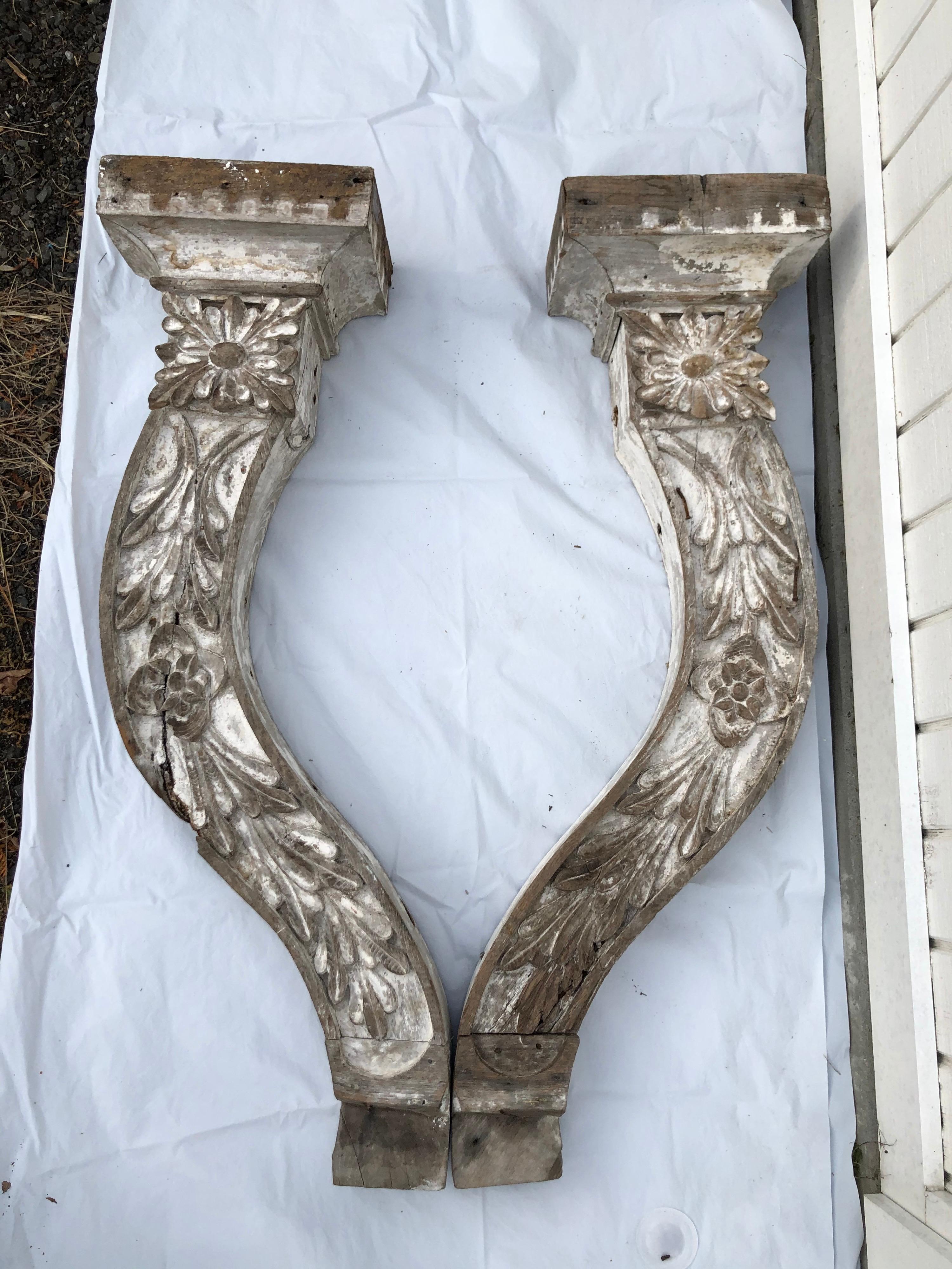 Bohemian Pair of Large Shabby Chic Farm-House Corbels or Wall Sconces For Sale