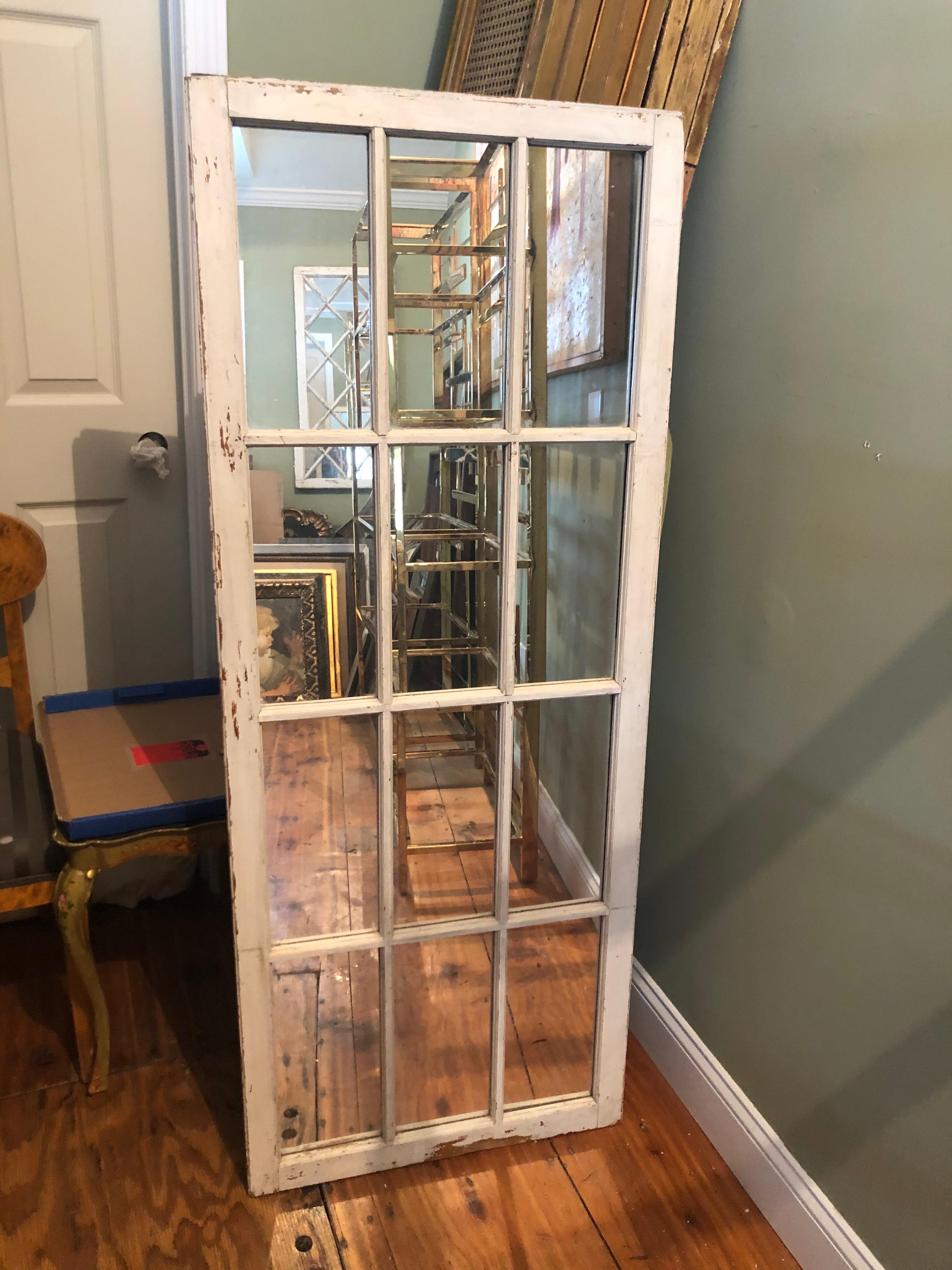 Large Shabby Chic Farmhouse Palladian Mirror.  12 solid wood individual paned mirror.
Perfect wall accent for that country farmhouse look. Place horizontally above a mantel or as a headboard.
Or vertically in a dressing room or bathroom to open up