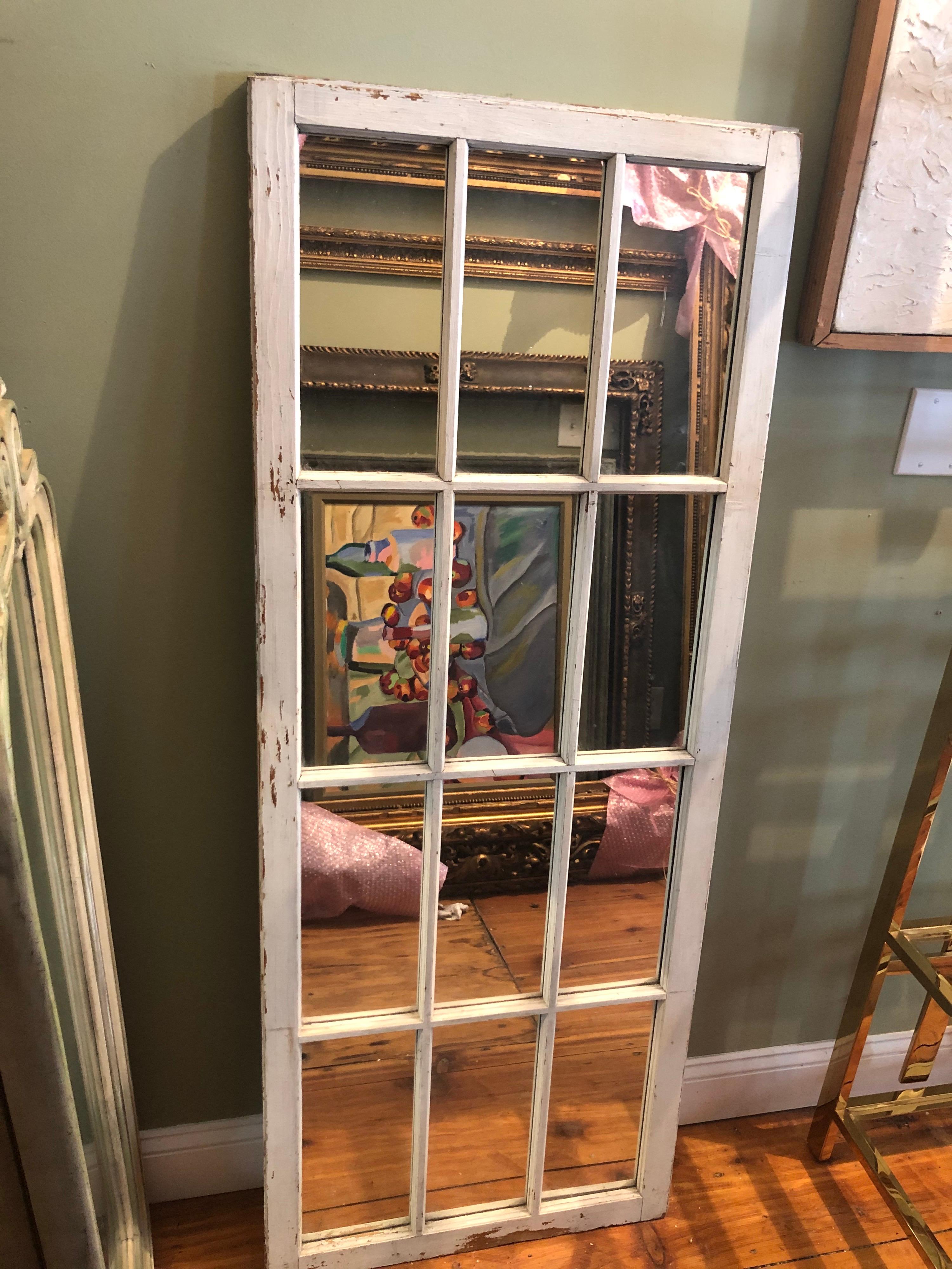 20th Century Large Shabby Chic Farmhouse Palladian Mirror