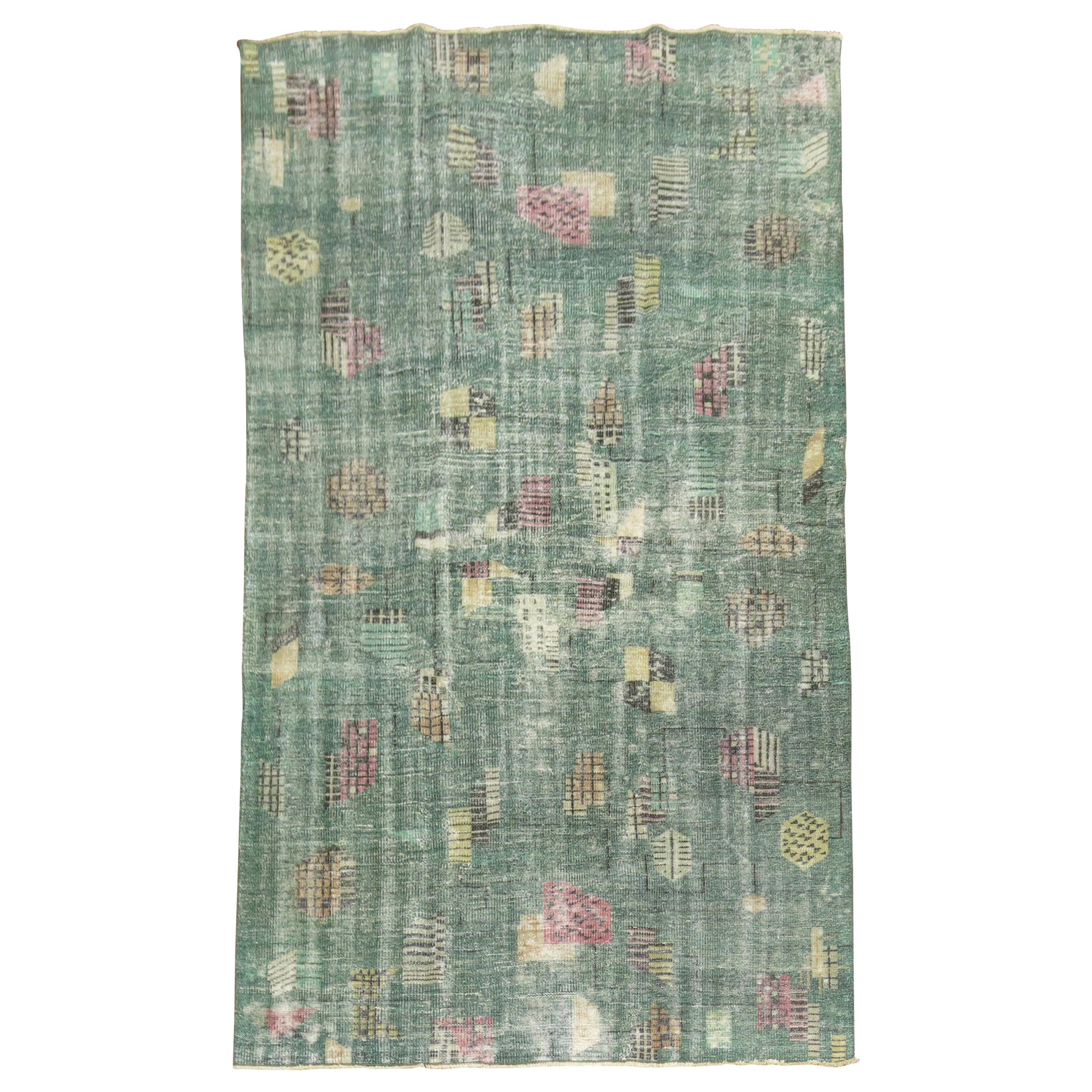 Shabby Chic Green Zeki Muren Turkish Deco Rug For Sale