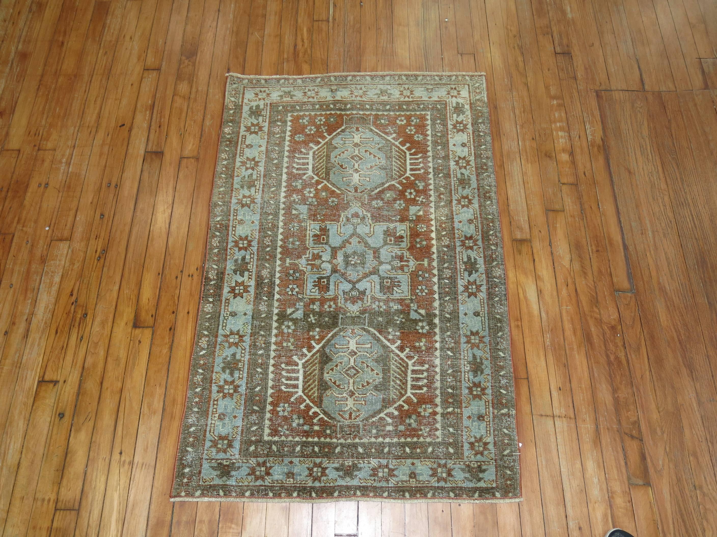 Brown Shabby Chic Heriz Rug In Good Condition In New York, NY