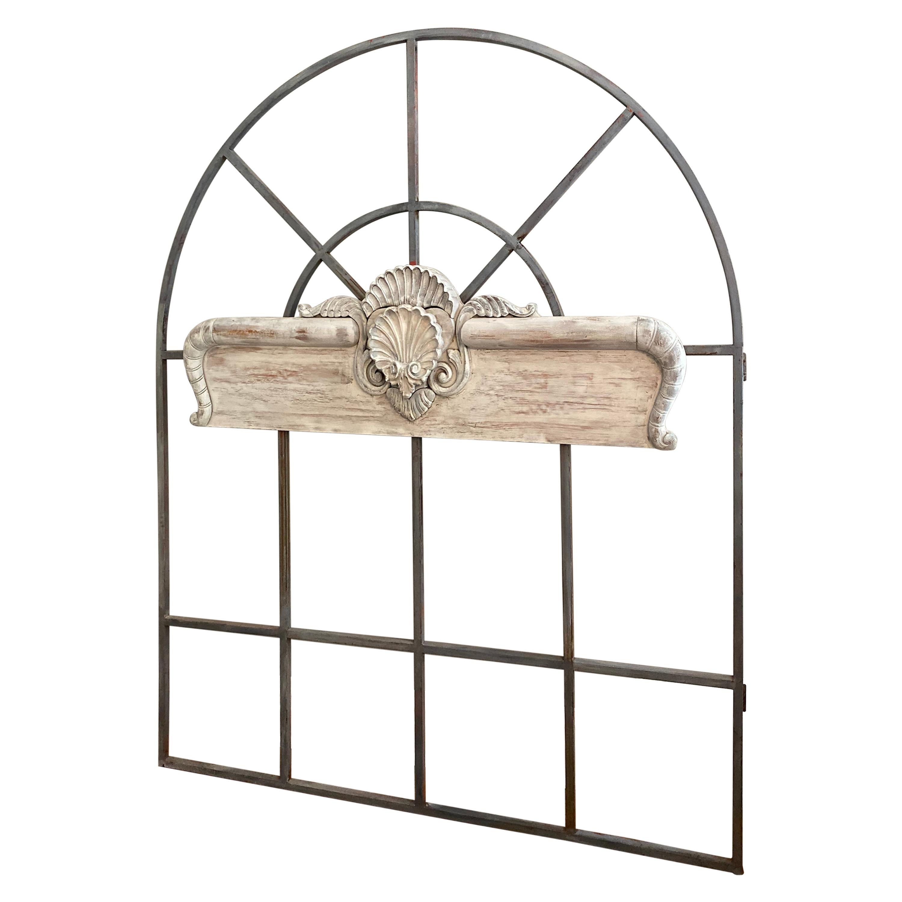 Shabby Chic Iron Trellis with Hand Painted White Wood Detail For Sale