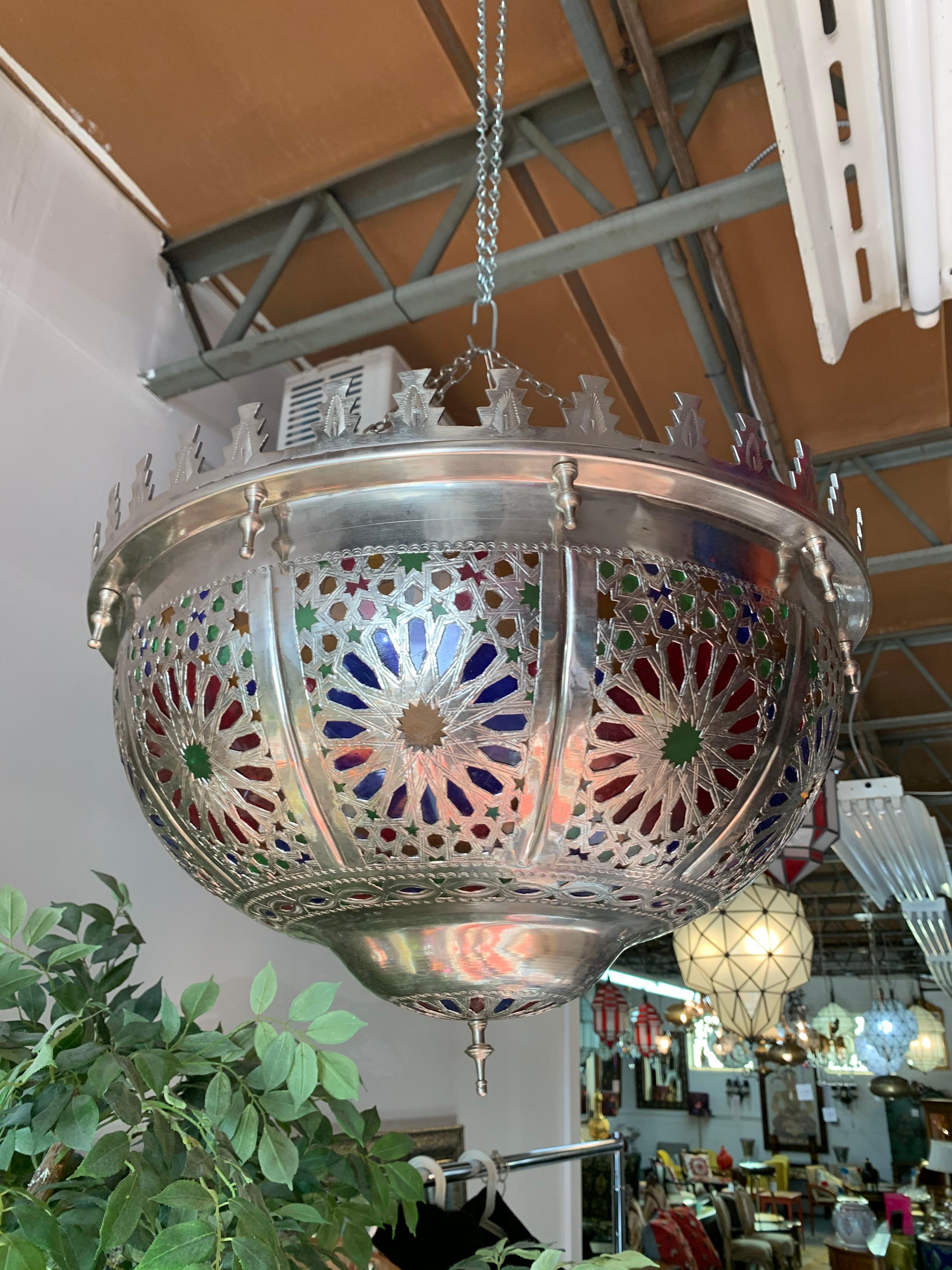 Moorish Shabby Chic Moroccan Multi-Color Glass Chandelier