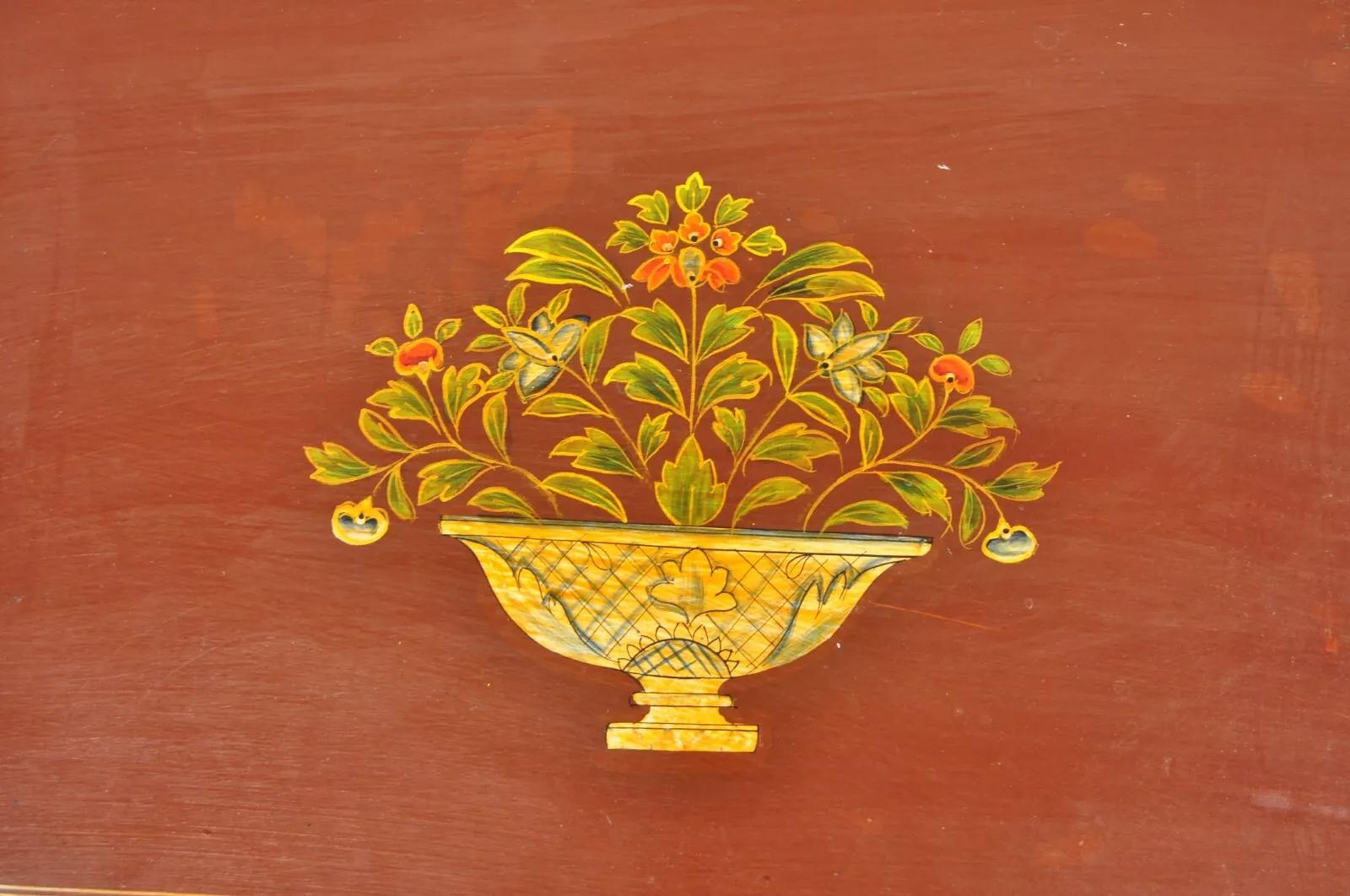 Legno Comò a 4 cassetti Shabby Chic arancione ruggine dipinto a fiori in vendita