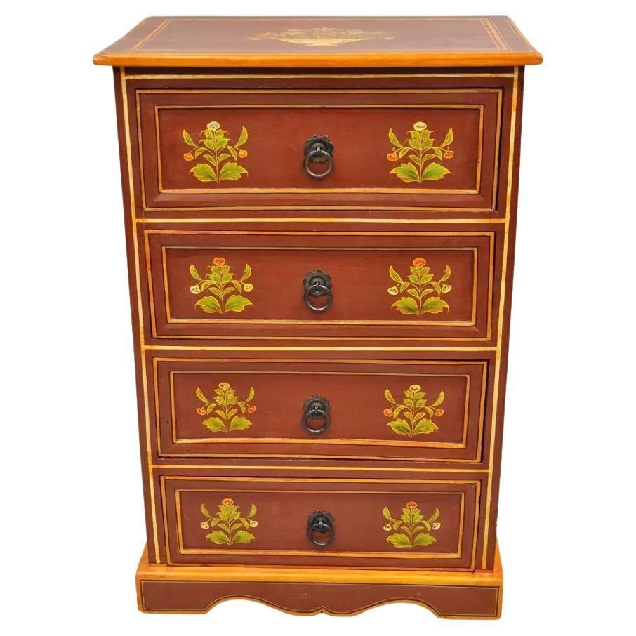 Shabby Chic Orange Rust Flower Painted 4 Drawer Nightstand Chest of Drawers