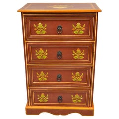 Vintage Shabby Chic Orange Rust Flower Painted 4 Drawer Nightstand Chest of Drawers